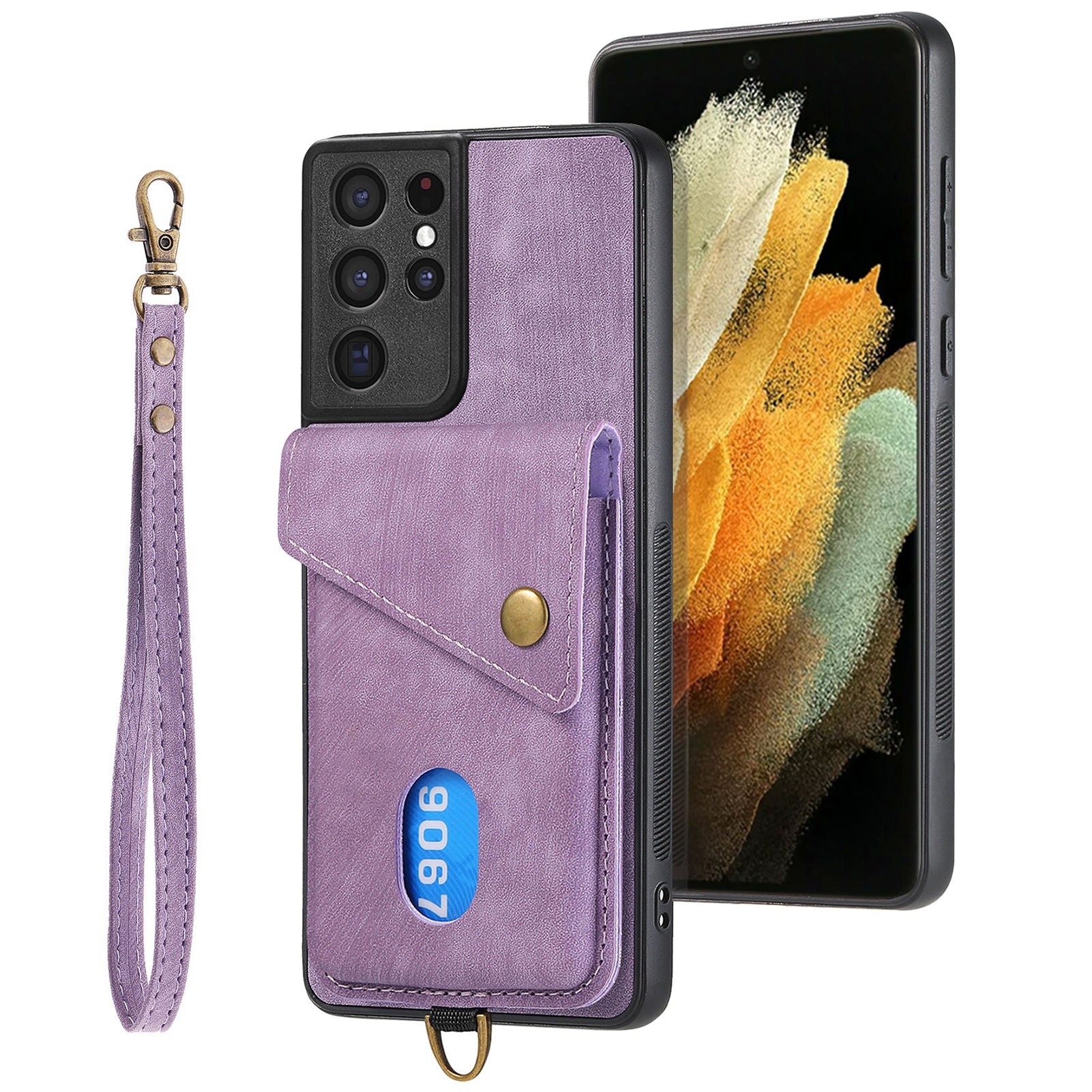 D1 For Samsung Galaxy S21 Ultra 5G Case Card Holder Retro PU+TPU Phone Cover