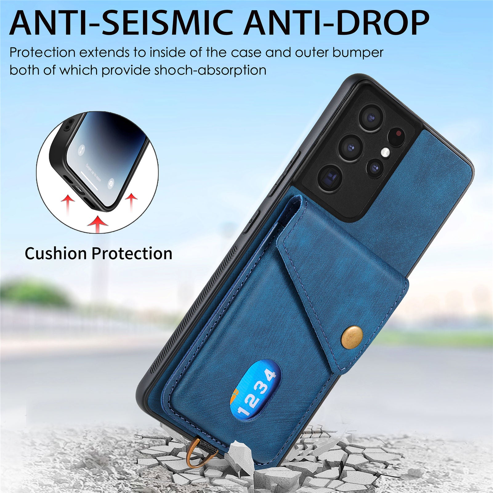 D1 For Samsung Galaxy S21 Ultra 5G Case Card Holder Retro PU+TPU Phone Cover