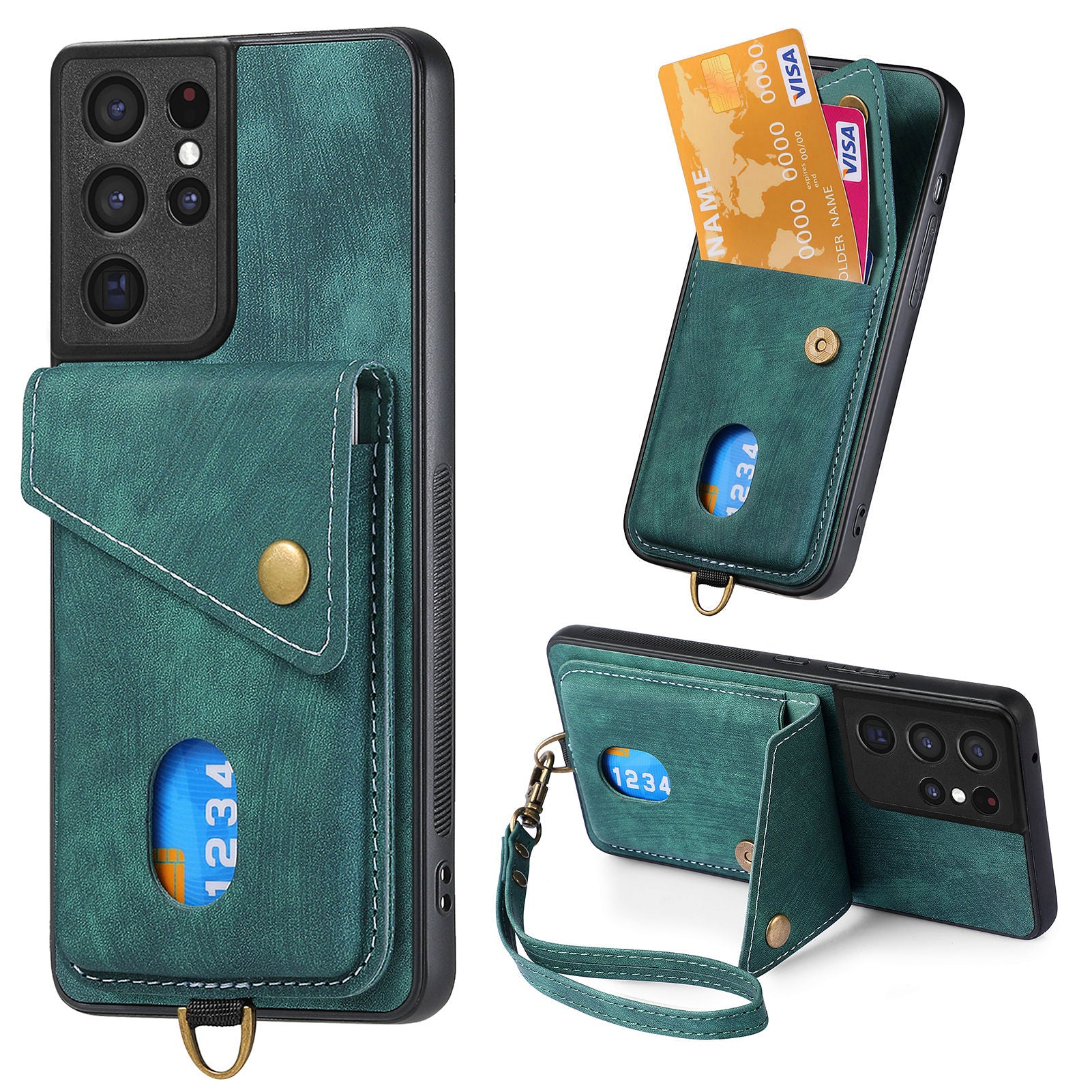 D1 For Samsung Galaxy S21 Ultra 5G Case Card Holder Retro PU+TPU Phone Cover