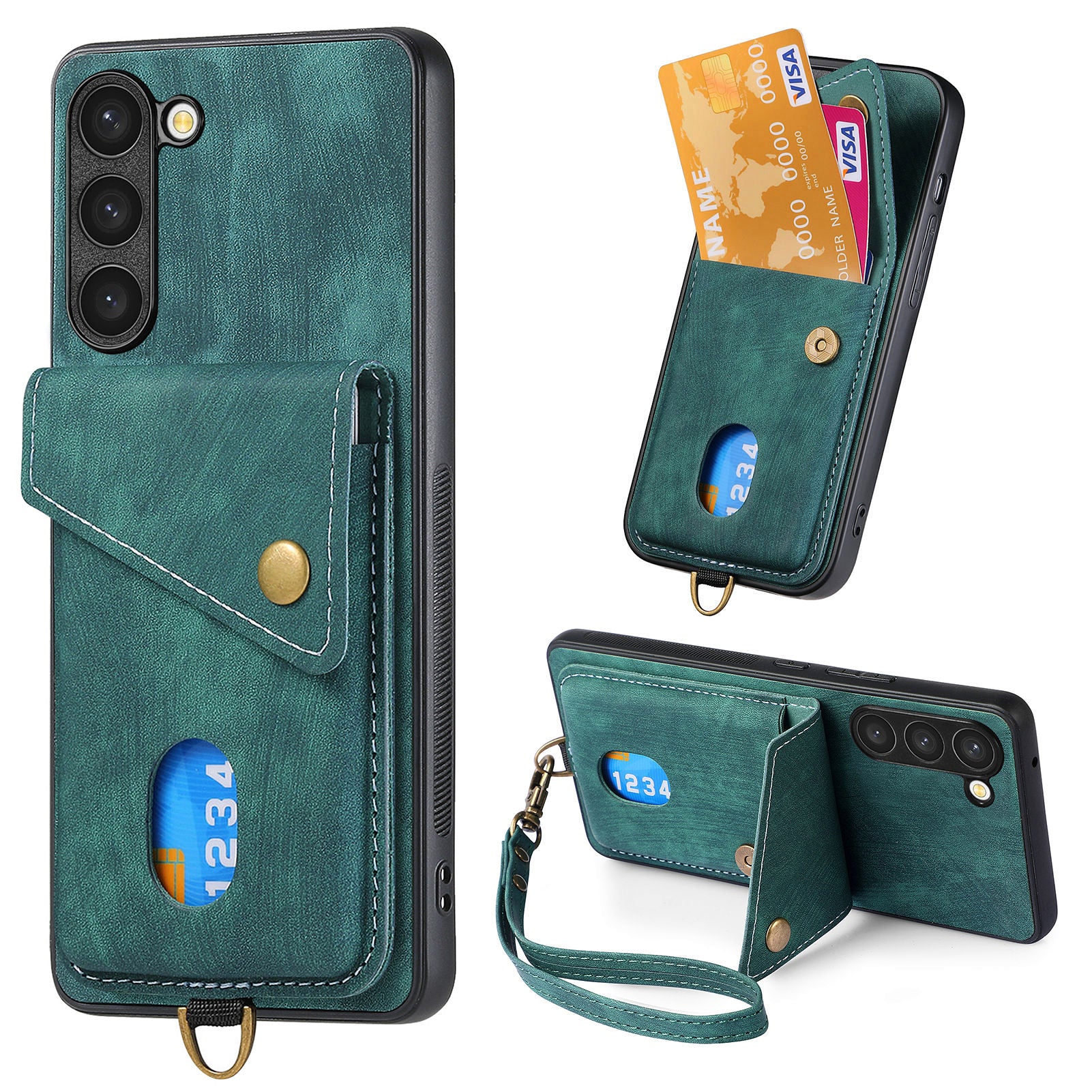 D1 For Samsung Galaxy S23 Card Slot Case Retro Leather+TPU Phone Cover