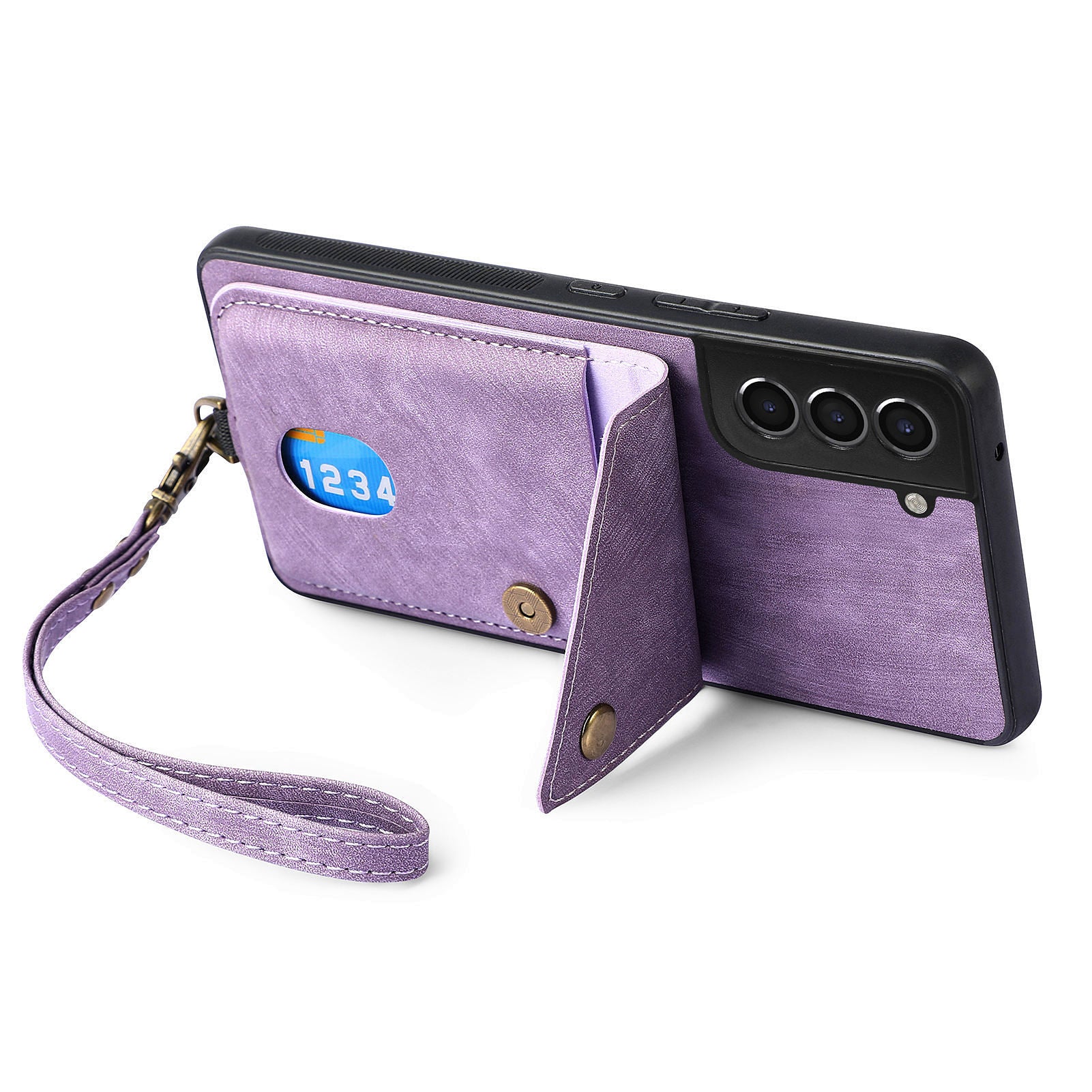 D1 For Samsung Galaxy S22 5G Shockproof Case Card Holder Retro PU+TPU Phone Case