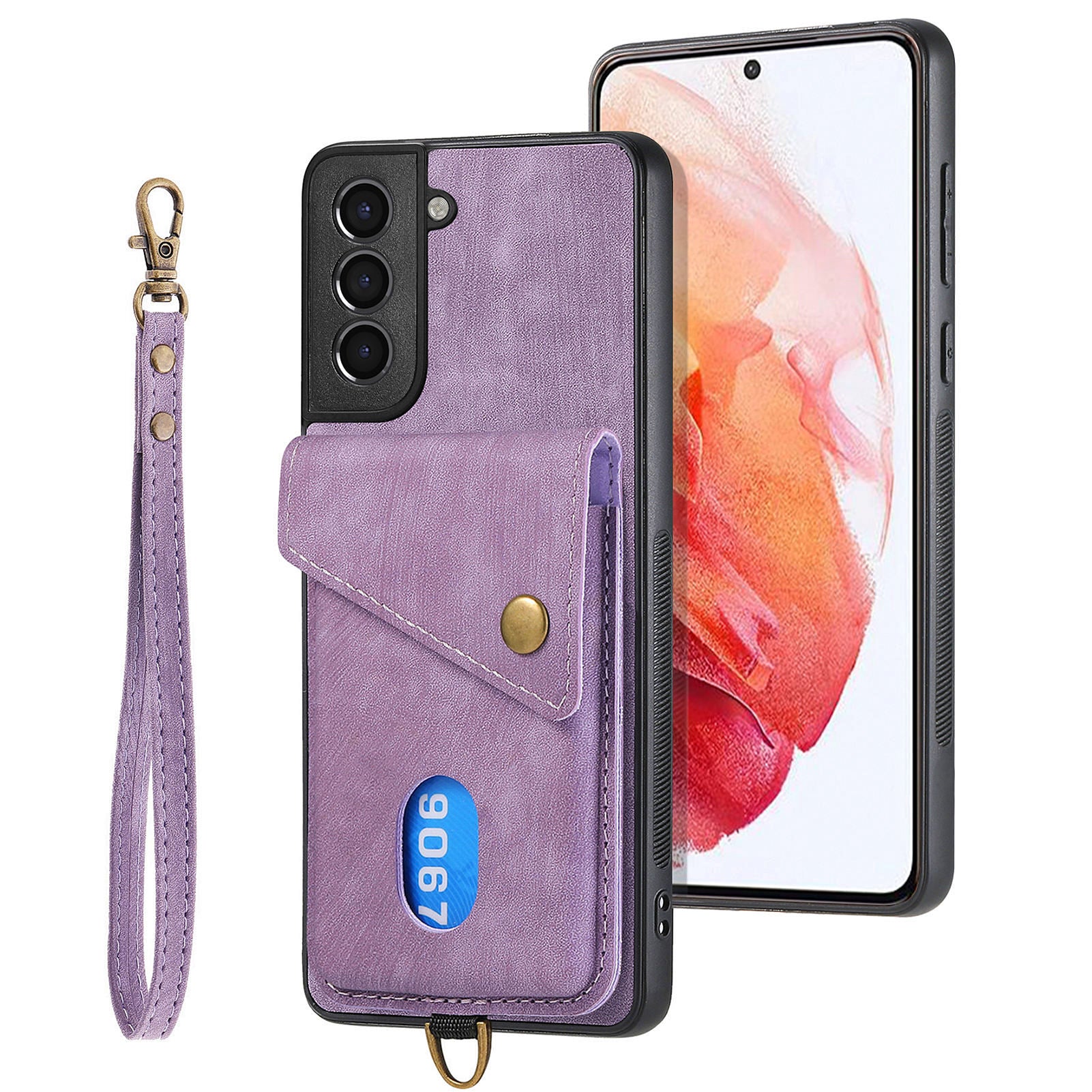 D1 For Samsung Galaxy S22 5G Shockproof Case Card Holder Retro PU+TPU Phone Case