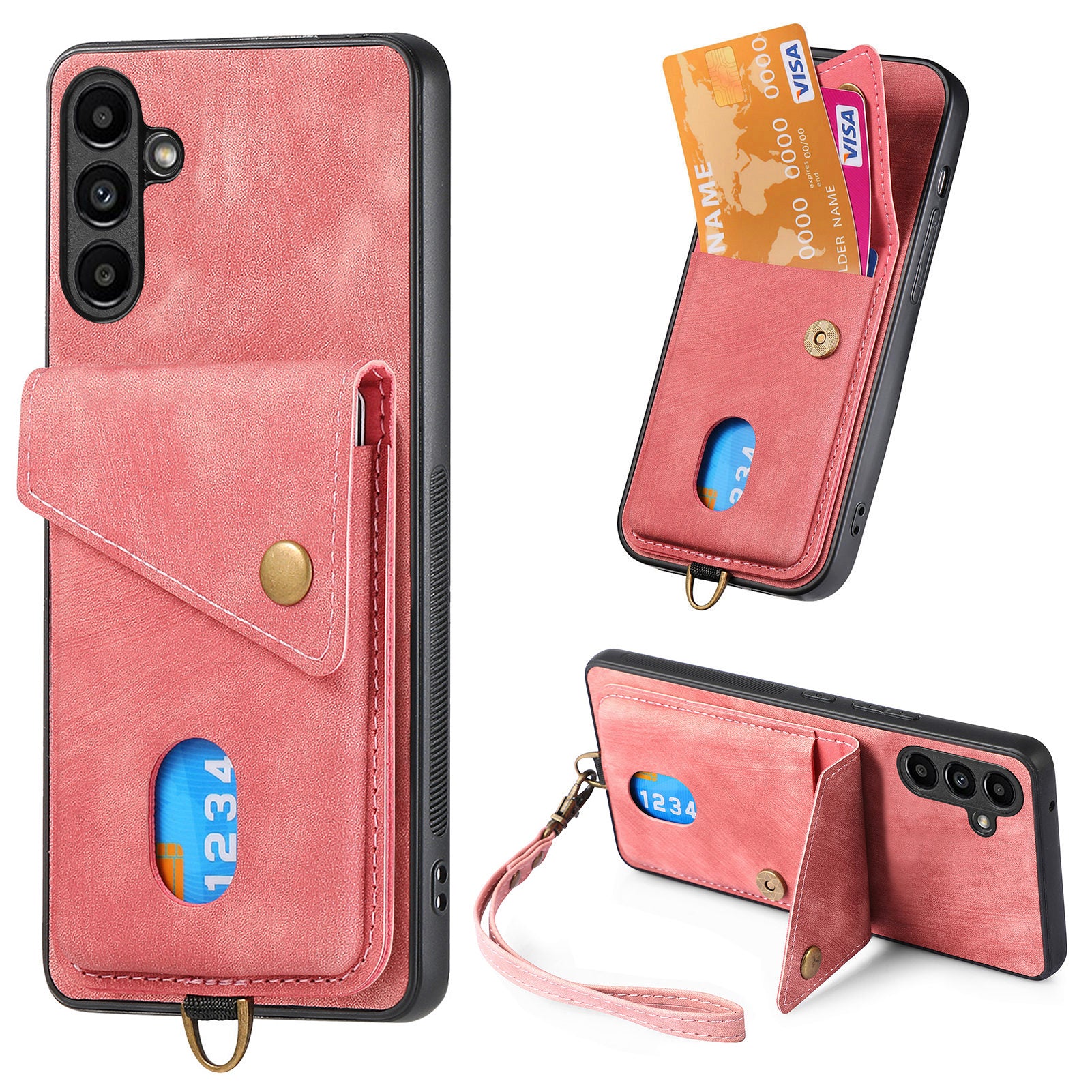 D1 For Samsung Galaxy A34 5G Phone Case Card Slot Retro Leather+TPU Cover