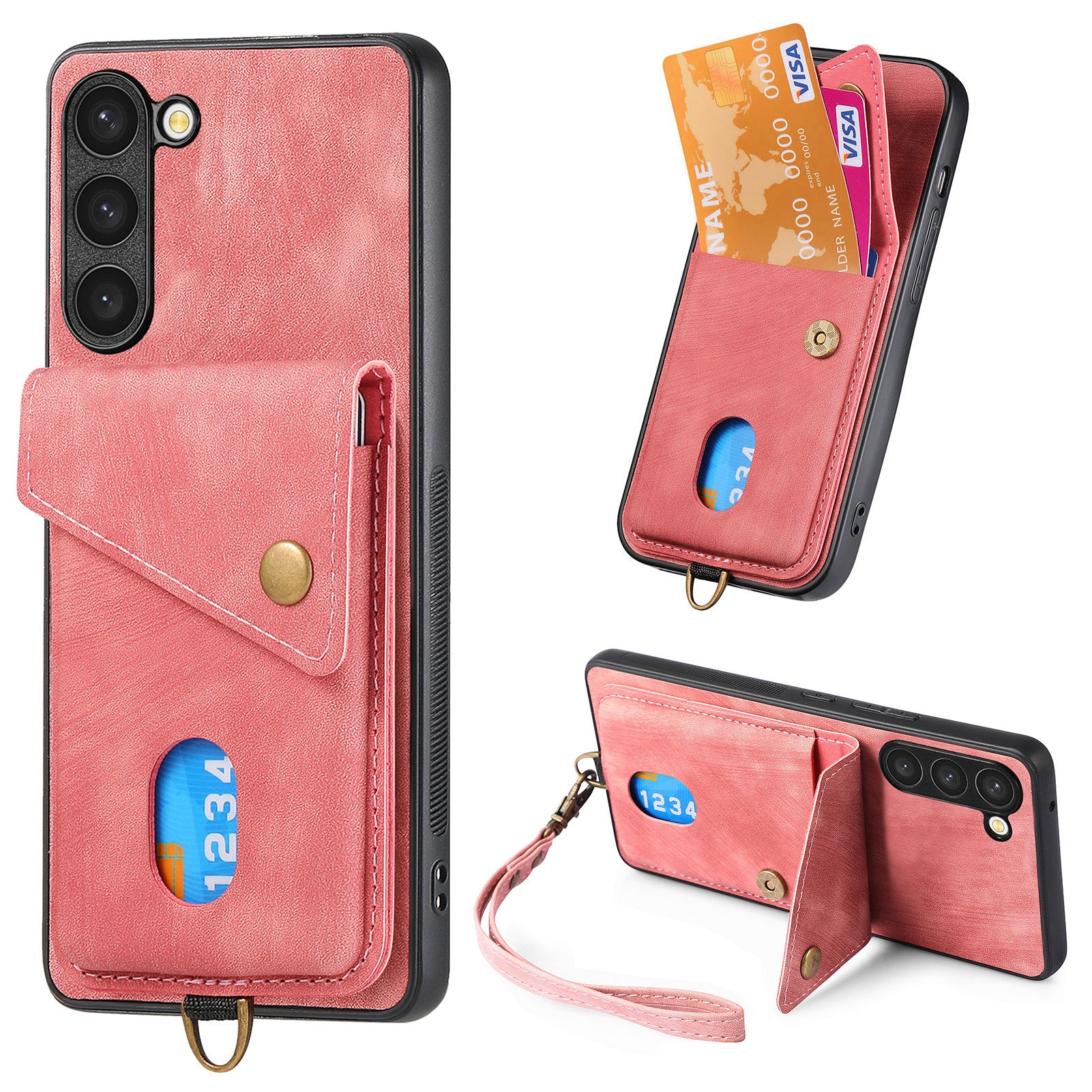 D1 For Samsung Galaxy S23+ Kickstand Case Retro PU+TPU Phone Cover with Card Holder