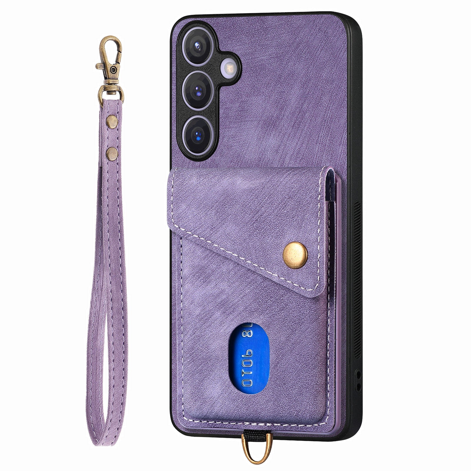 D1 For Samsung Galaxy S24 Case Card Holder Retro Leather+TPU Phone Cover with Kickstand