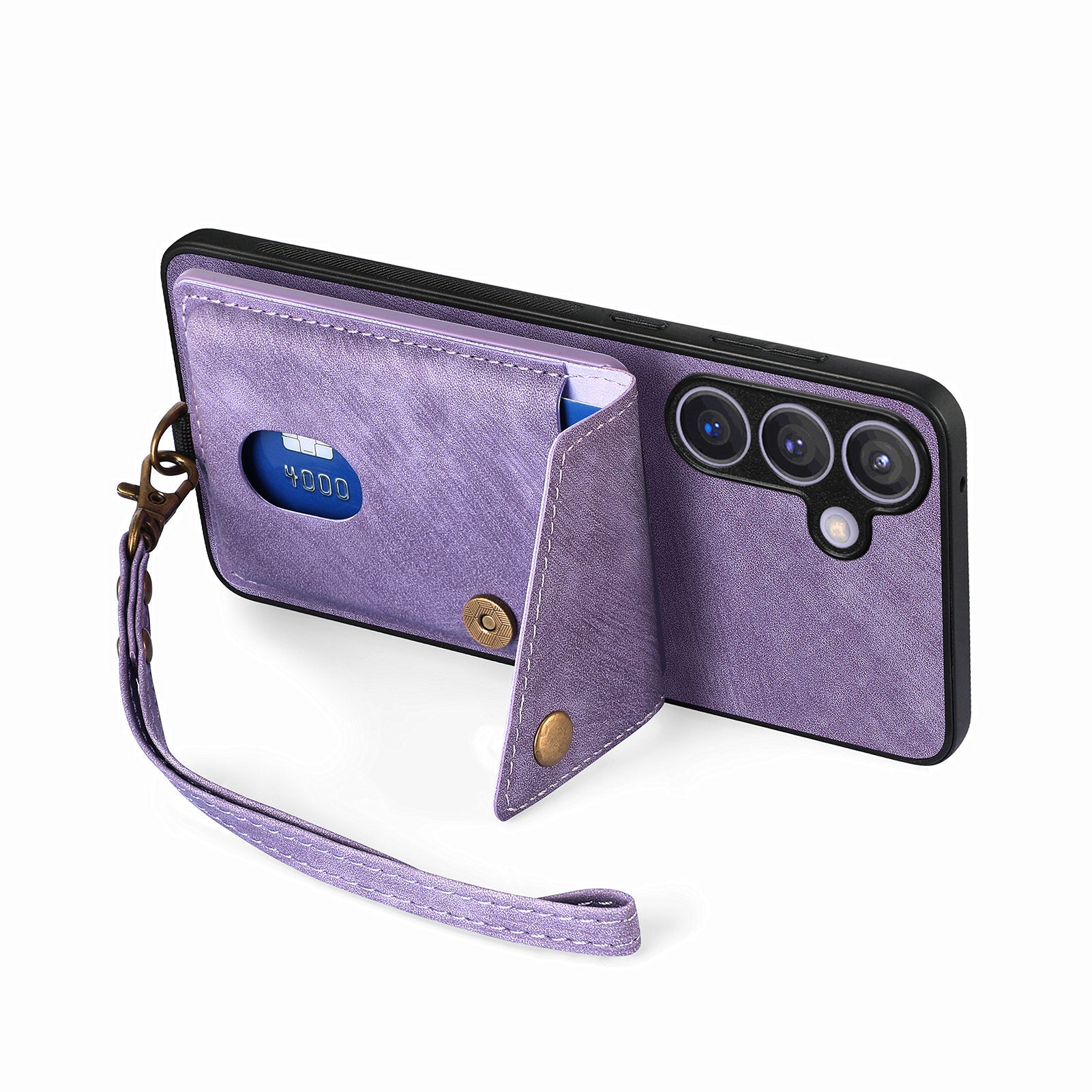 D1 For Samsung Galaxy S24 Case Card Holder Retro Leather+TPU Phone Cover with Kickstand