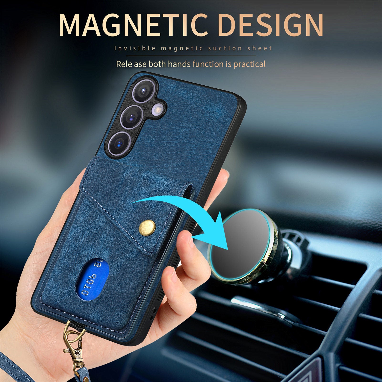 D1 For Samsung Galaxy S24 Case Card Holder Retro Leather+TPU Phone Cover with Kickstand