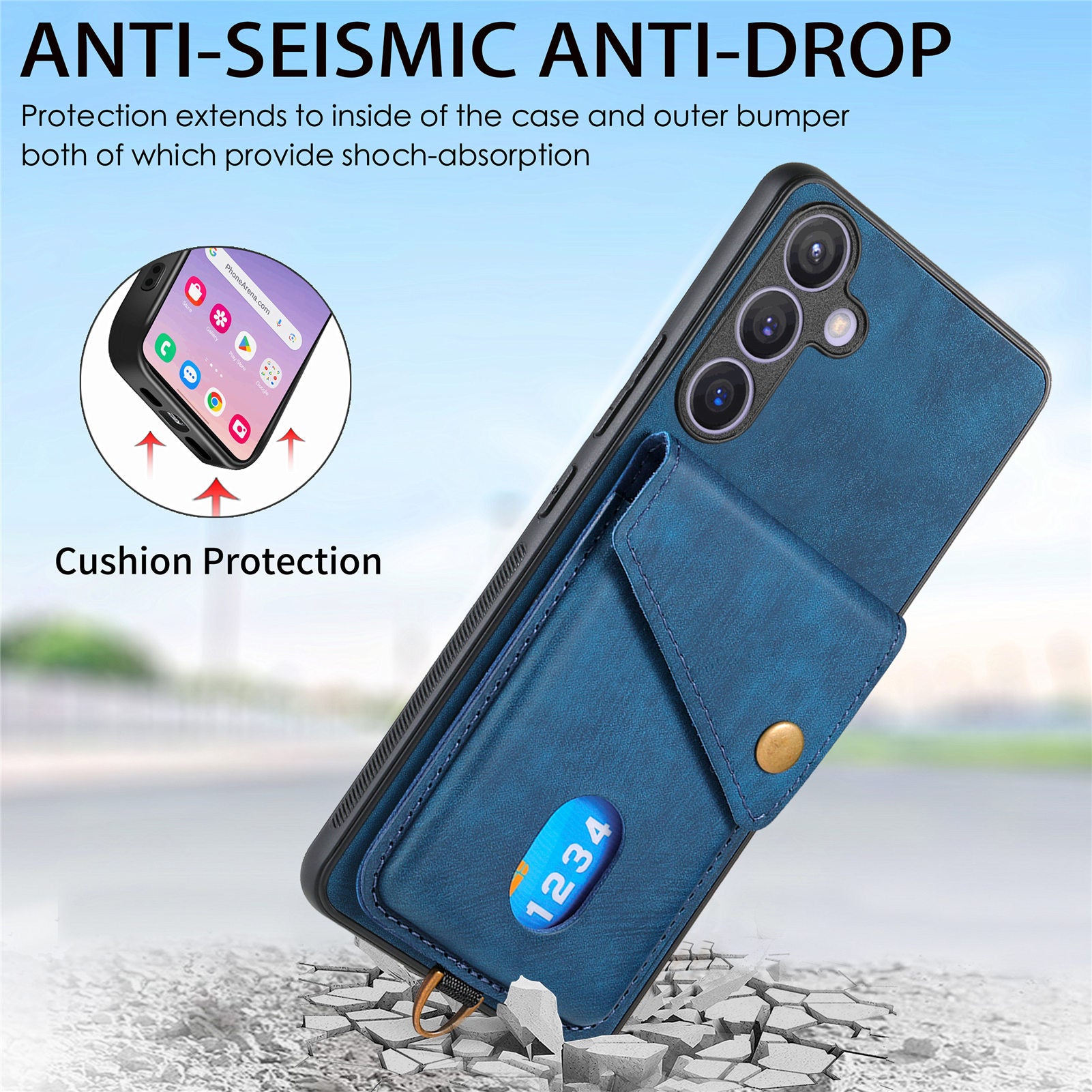 D1 For Samsung Galaxy S24 Case Card Holder Retro Leather+TPU Phone Cover with Kickstand