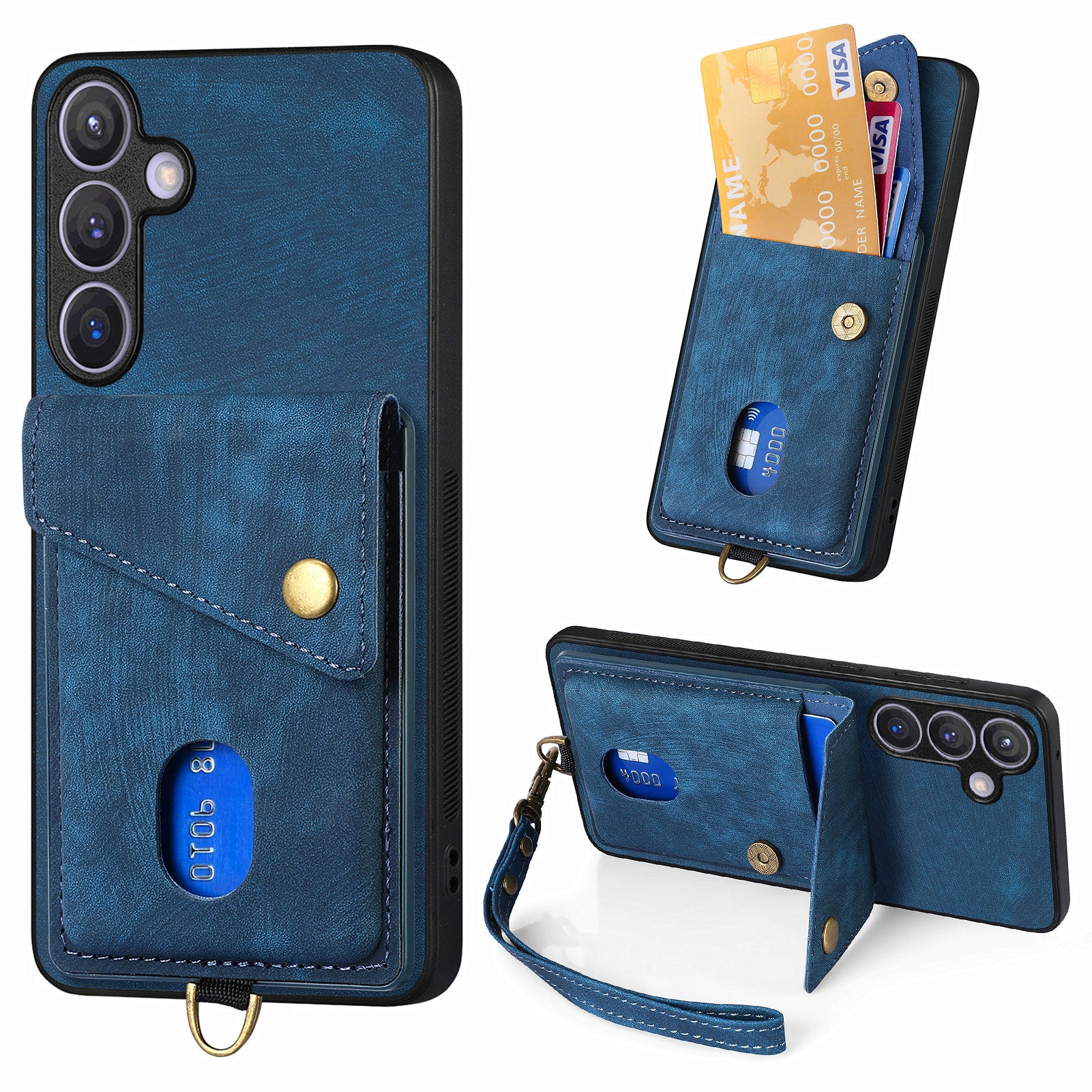 D1 For Samsung Galaxy S24 Case Card Holder Retro Leather+TPU Phone Cover with Kickstand
