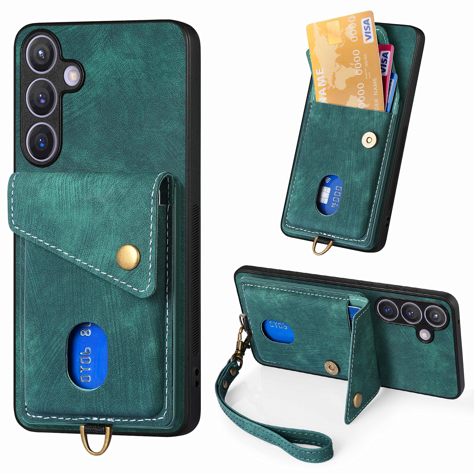 D1 For Samsung Galaxy S24 Case Card Holder Retro Leather+TPU Phone Cover with Kickstand