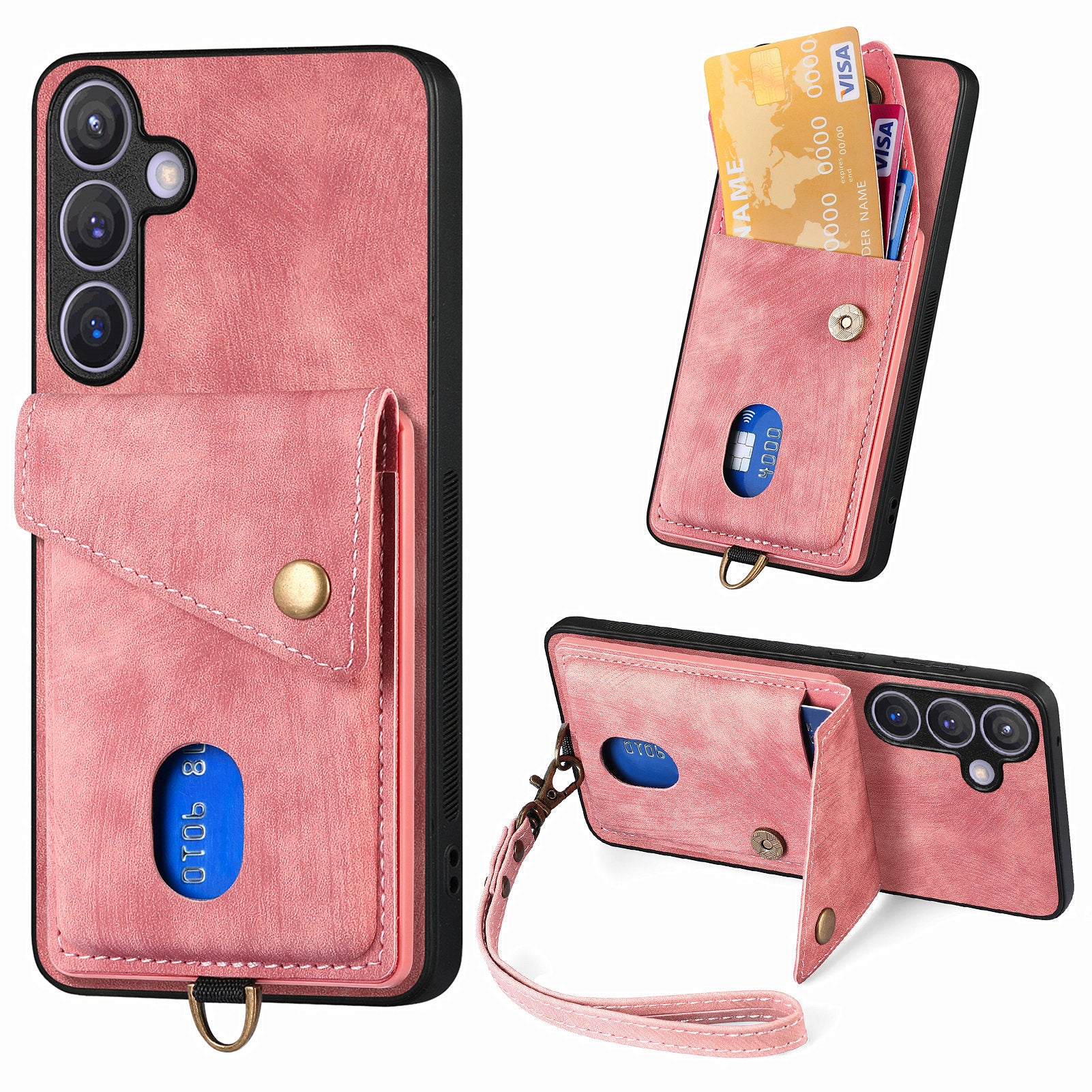 D1 For Samsung Galaxy S24 Case Card Holder Retro Leather+TPU Phone Cover with Kickstand