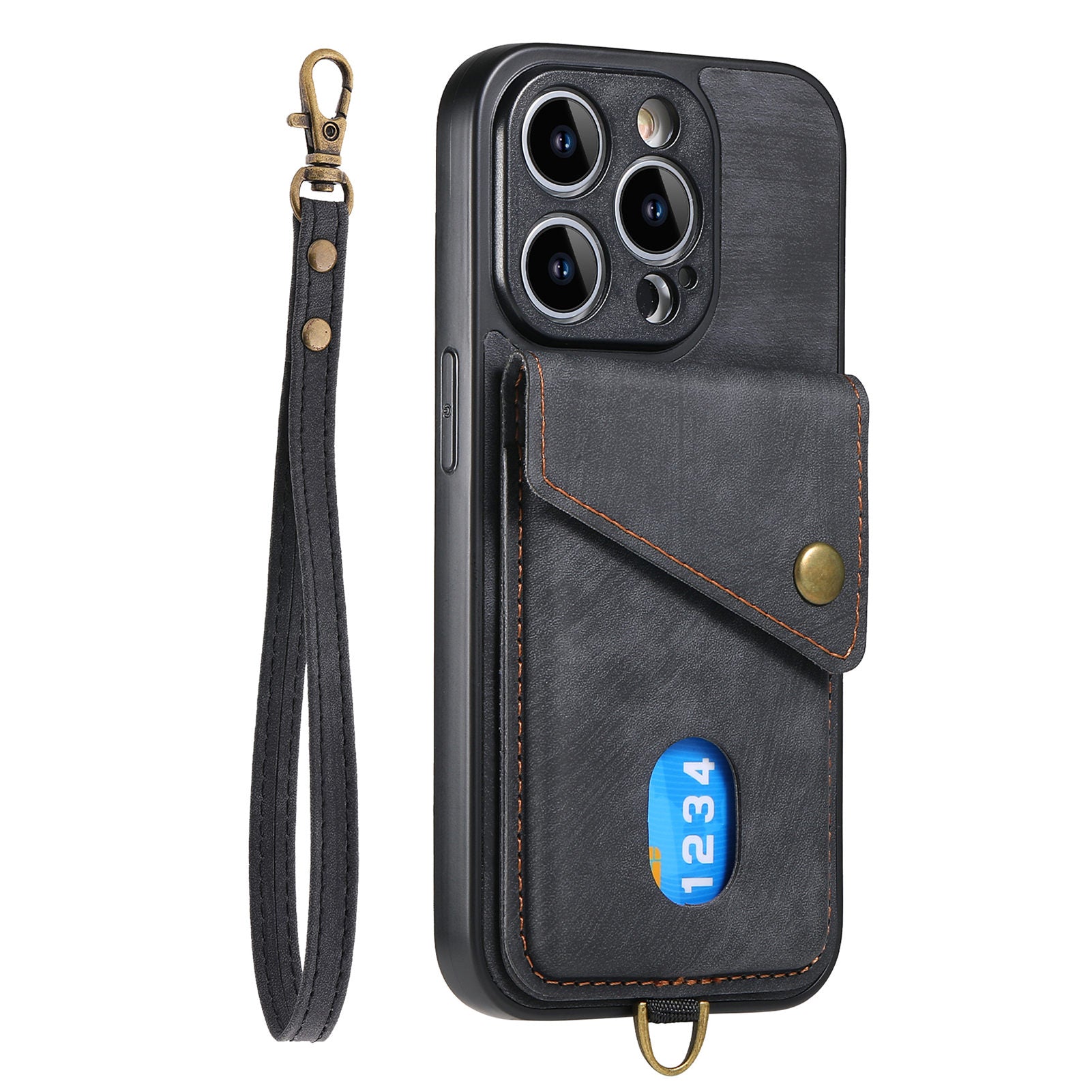 D1 For iPhone 14 Pro Max Protective Case Card Slot Retro PU+TPU Phone Cover