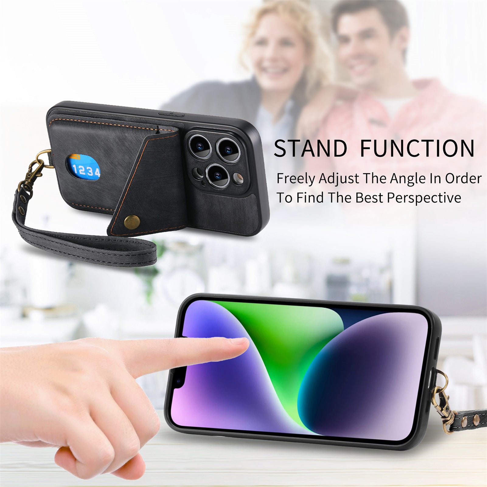 D1 For iPhone 14 Pro Max Protective Case Card Slot Retro PU+TPU Phone Cover