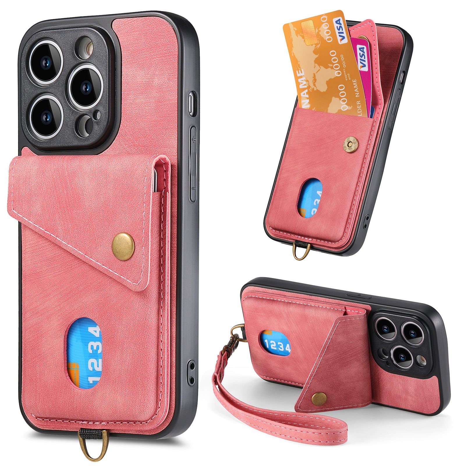 D1 For iPhone 14 Pro Max Protective Case Card Slot Retro PU+TPU Phone Cover