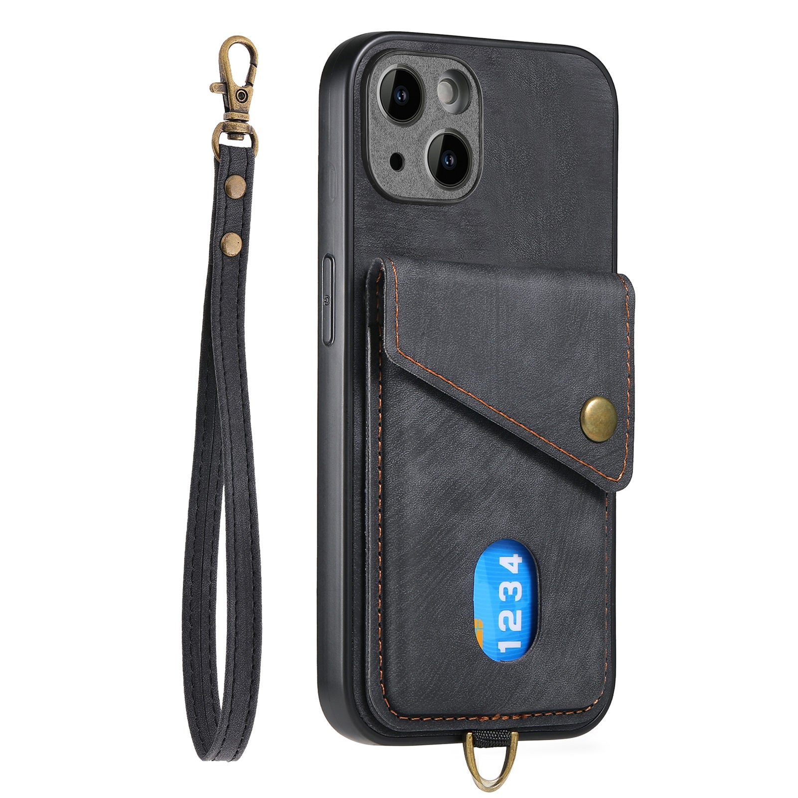 D1 For iPhone 13 Case Card Holder Retro PU+TPU Phone Case with Kickstand