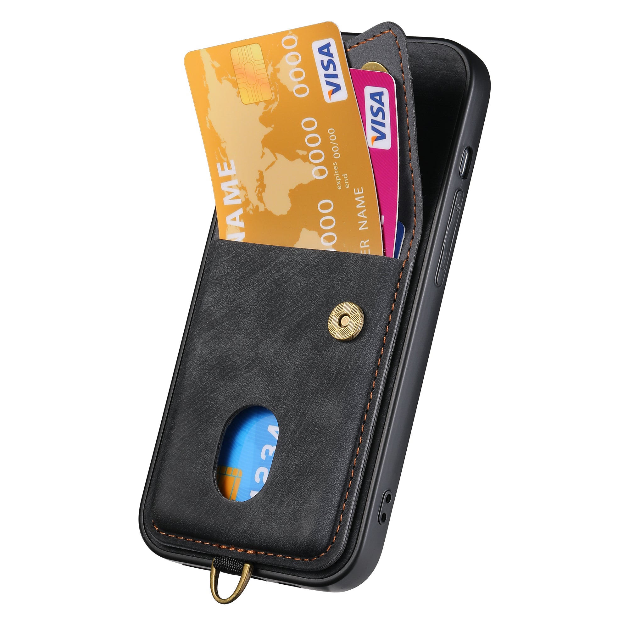 D1 For iPhone 13 Case Card Holder Retro PU+TPU Phone Case with Kickstand