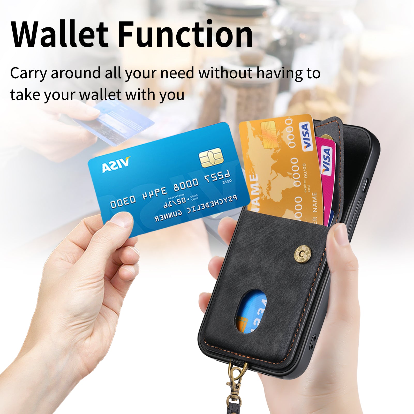 D1 For iPhone 13 Case Card Holder Retro PU+TPU Phone Case with Kickstand