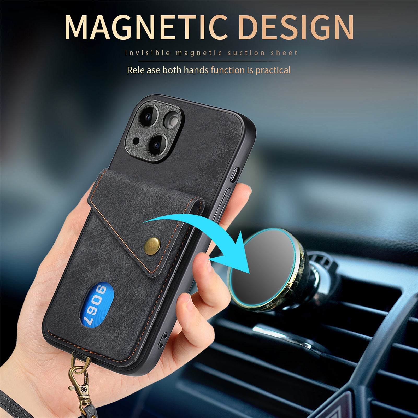 D1 For iPhone 13 Case Card Holder Retro PU+TPU Phone Case with Kickstand