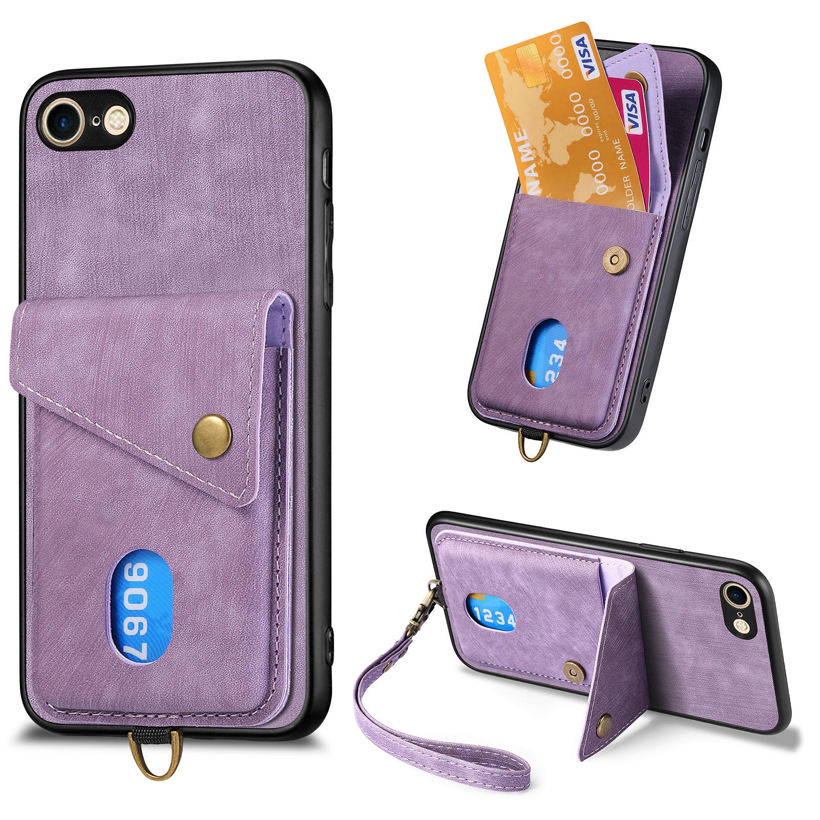 D1 For iPhone 7 / 8 / SE (2020) / SE (2022) Kickstand Case Card Holder Retro PU+TPU Phone Cover