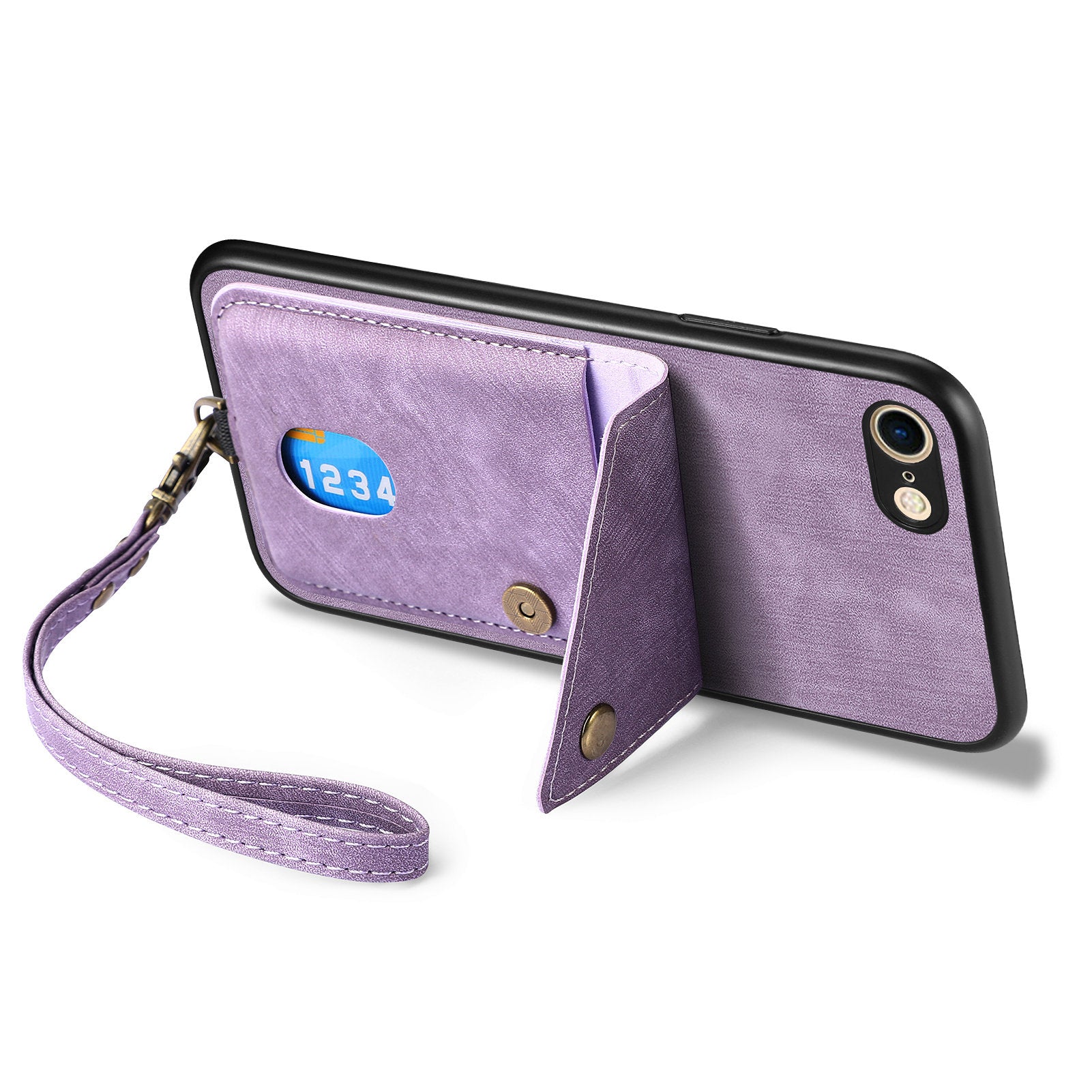 D1 For iPhone 7 / 8 / SE (2020) / SE (2022) Kickstand Case Card Holder Retro PU+TPU Phone Cover