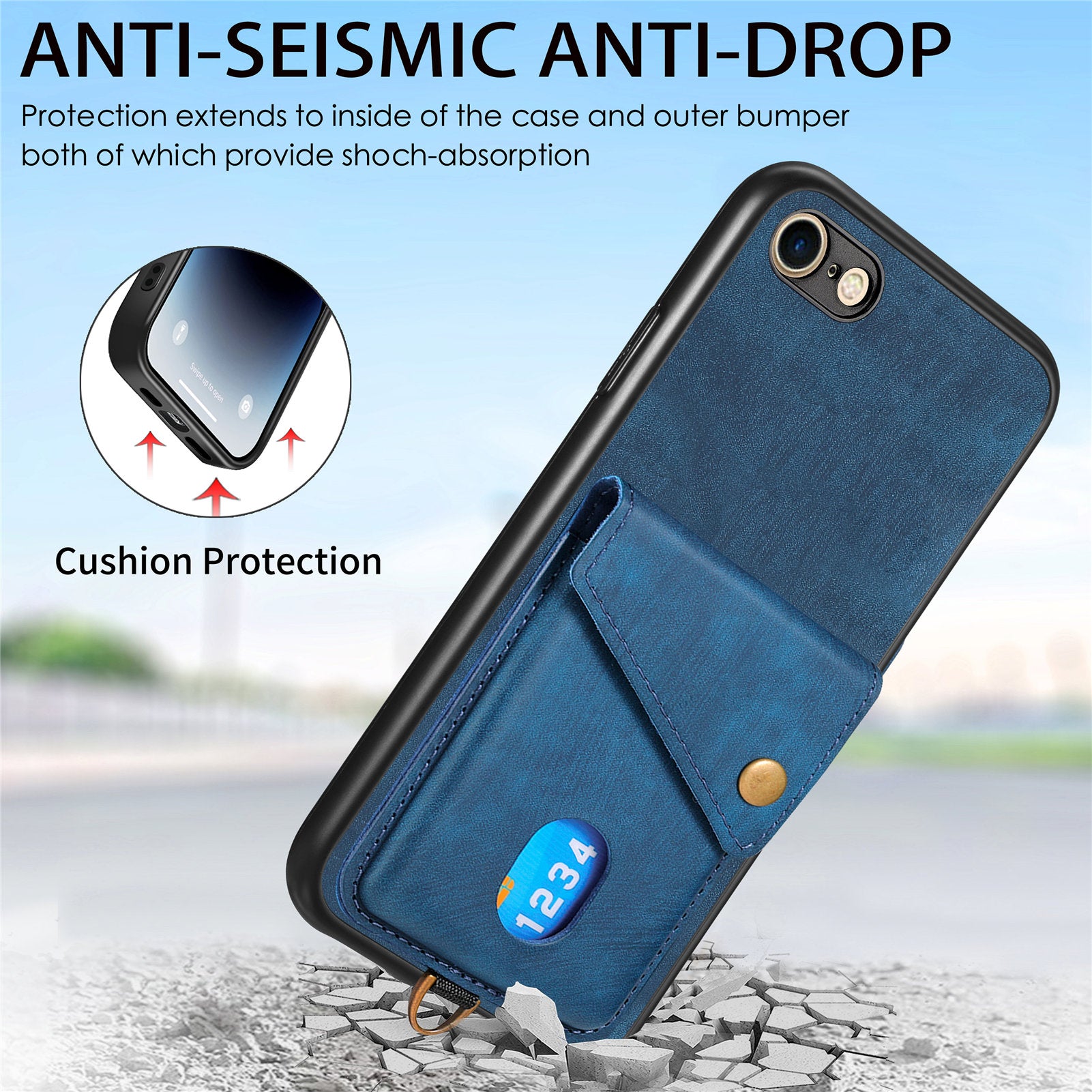 D1 For iPhone 7 / 8 / SE (2020) / SE (2022) Kickstand Case Card Holder Retro PU+TPU Phone Cover