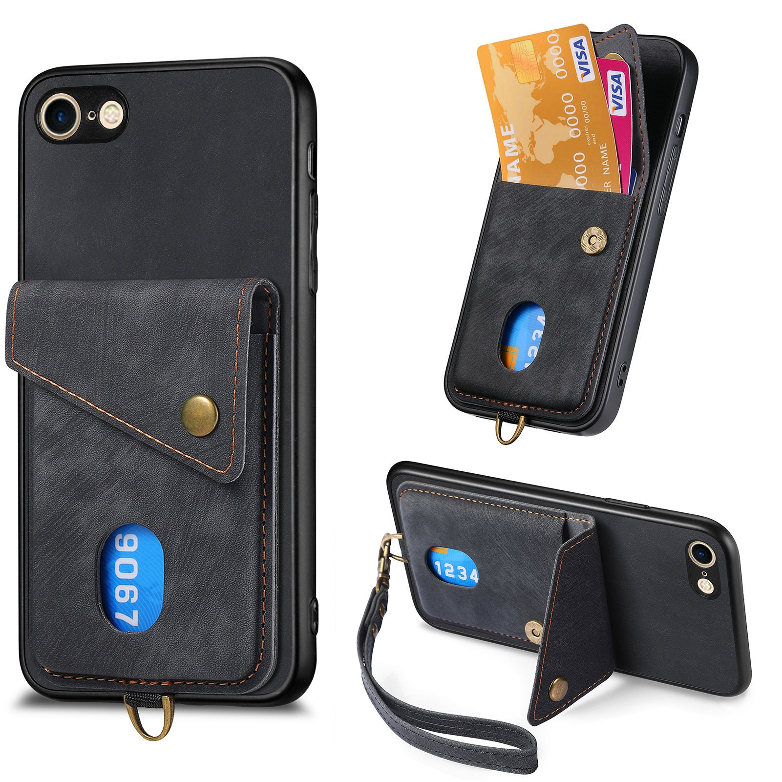 D1 For iPhone 7 / 8 / SE (2020) / SE (2022) Kickstand Case Card Holder Retro PU+TPU Phone Cover