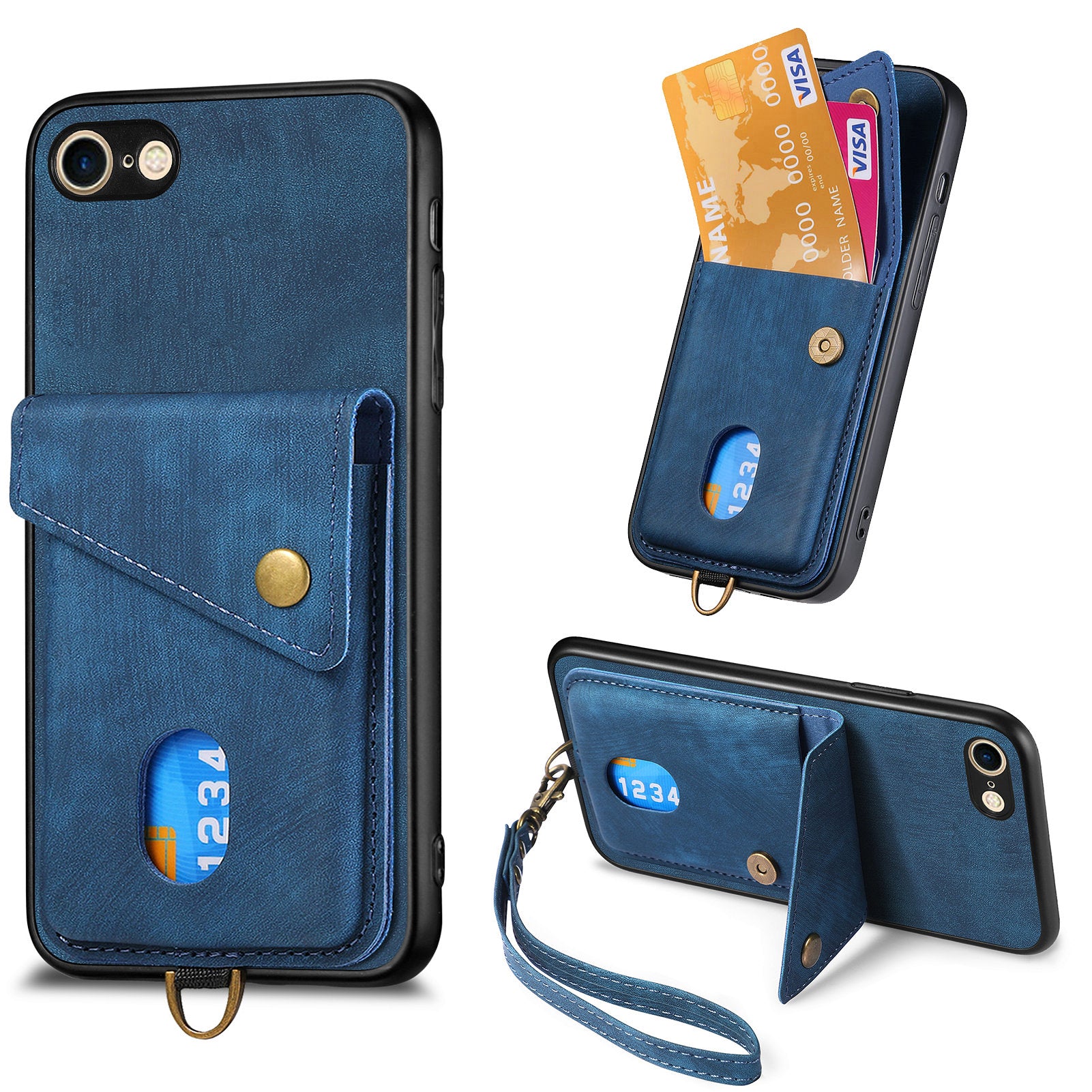 D1 For iPhone 7 / 8 / SE (2020) / SE (2022) Kickstand Case Card Holder Retro PU+TPU Phone Cover