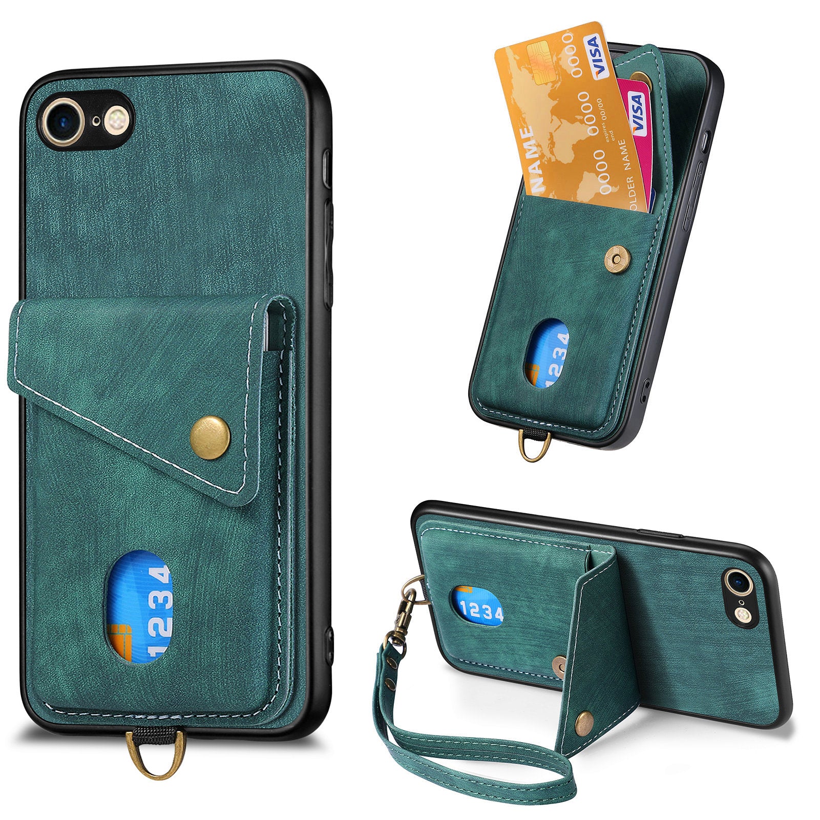 D1 For iPhone 7 / 8 / SE (2020) / SE (2022) Kickstand Case Card Holder Retro PU+TPU Phone Cover
