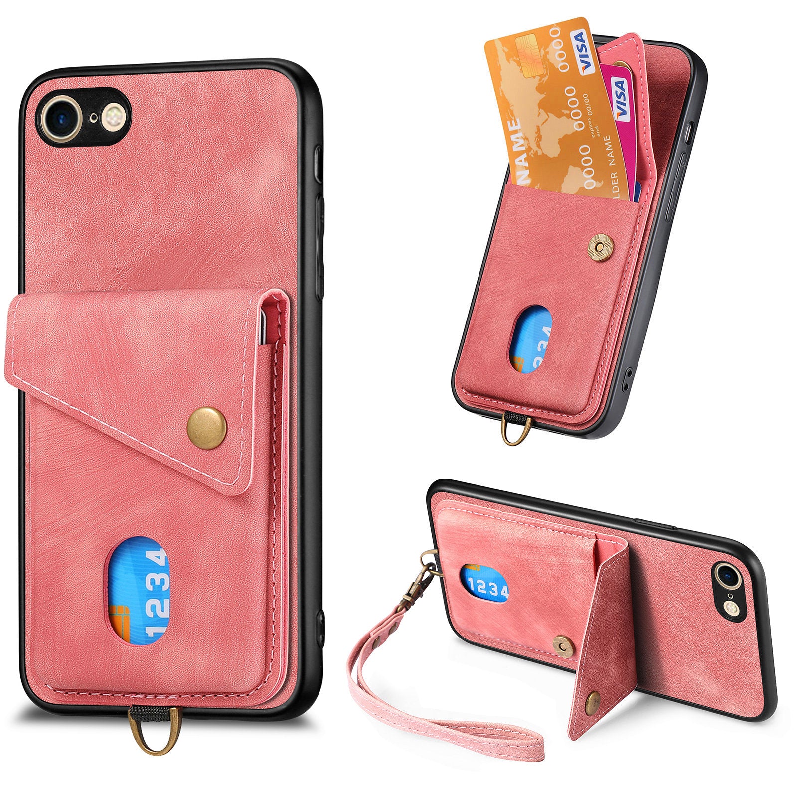D1 For iPhone 7 / 8 / SE (2020) / SE (2022) Kickstand Case Card Holder Retro PU+TPU Phone Cover