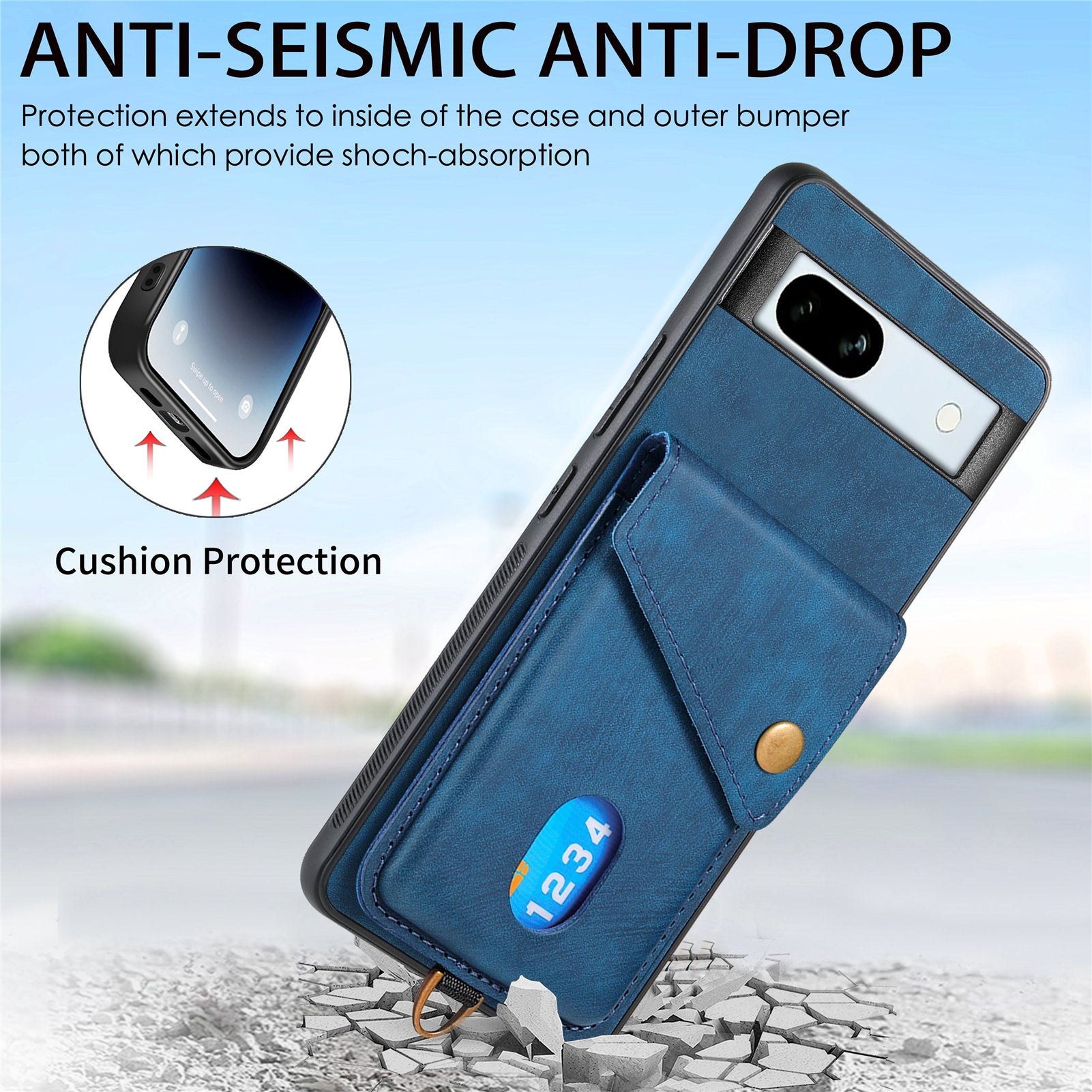 D1 For Google Pixel 7a Case Card Holder Drop-proof Retro PU+TPU Phone Case