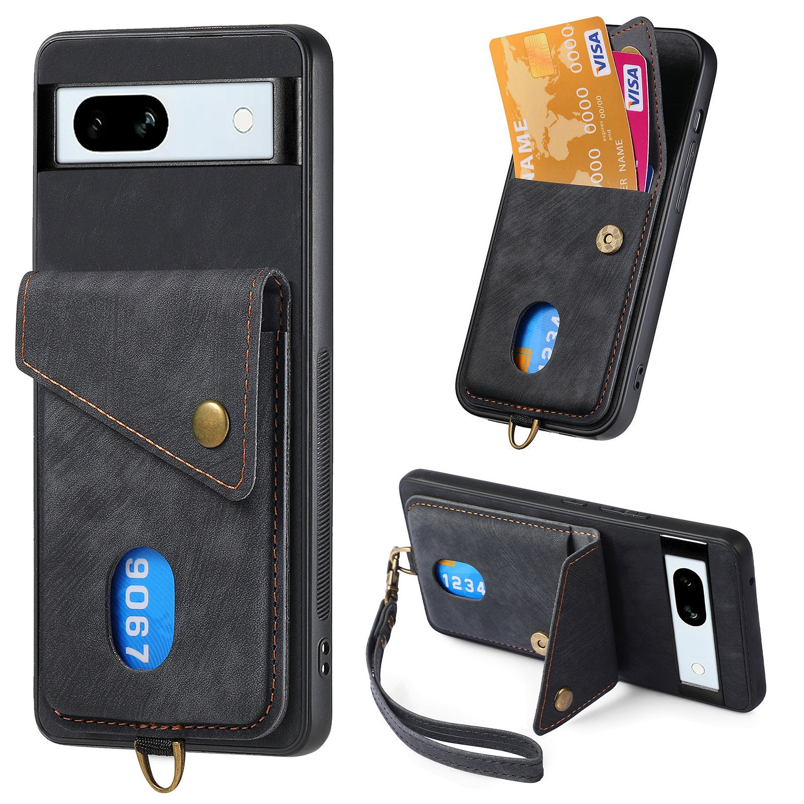 D1 For Google Pixel 7a Case Card Holder Drop-proof Retro PU+TPU Phone Case