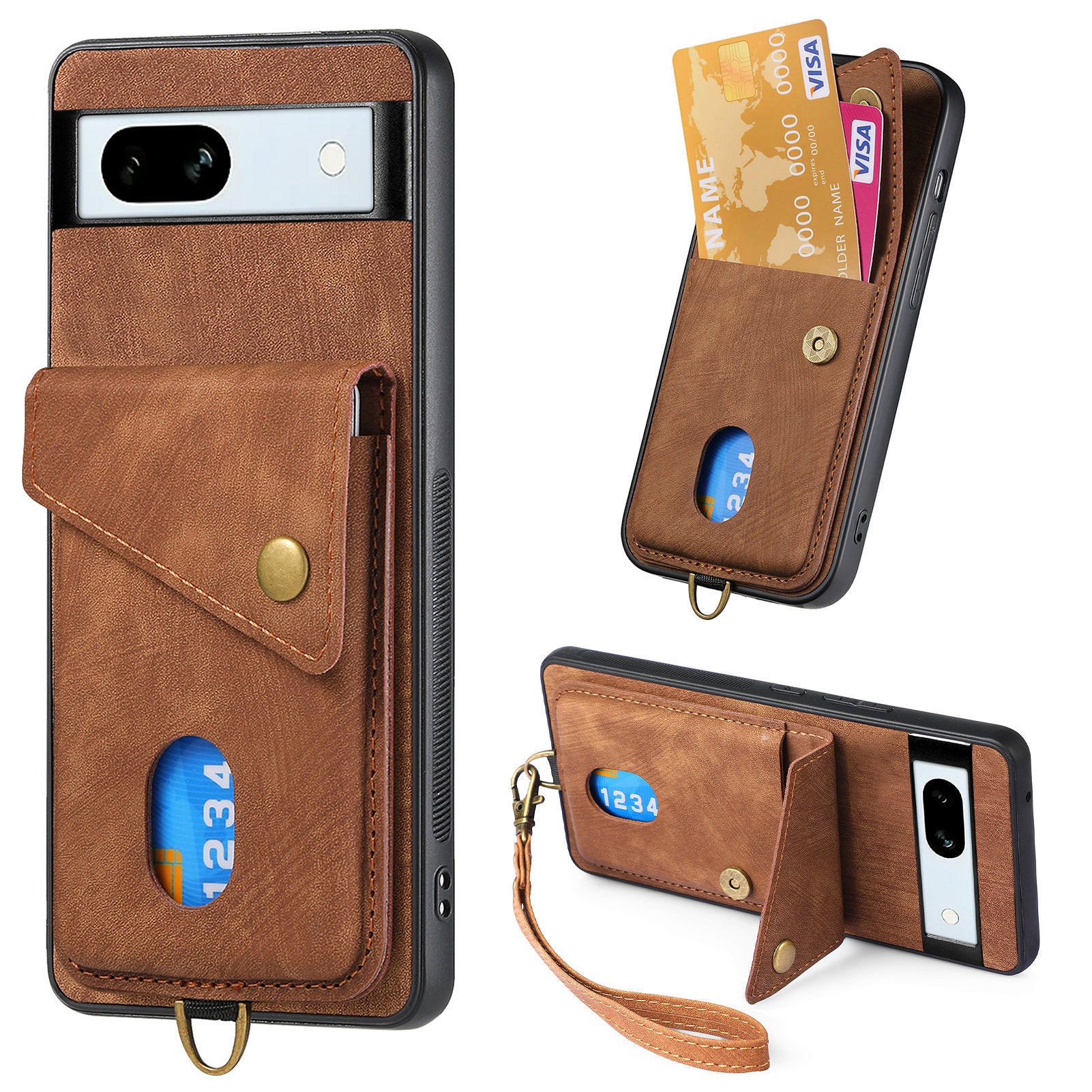 D1 For Google Pixel 7a Case Card Holder Drop-proof Retro PU+TPU Phone Case