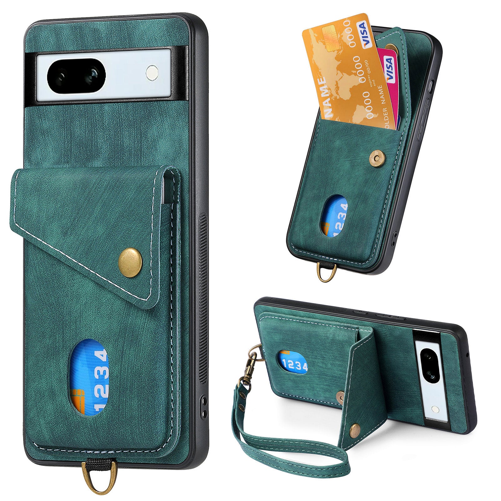 D1 For Google Pixel 7a Case Card Holder Drop-proof Retro PU+TPU Phone Case