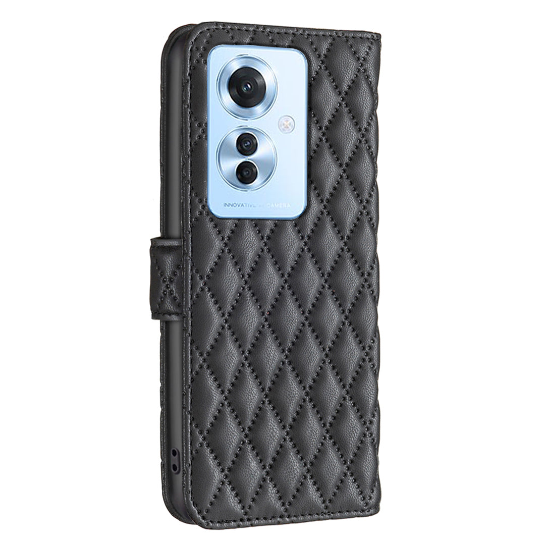 BINFEN COLOR BF Style-14 For Oppo Reno11 F 5G Phone Cover PU Leather+TPU Rhombus Grid Case
