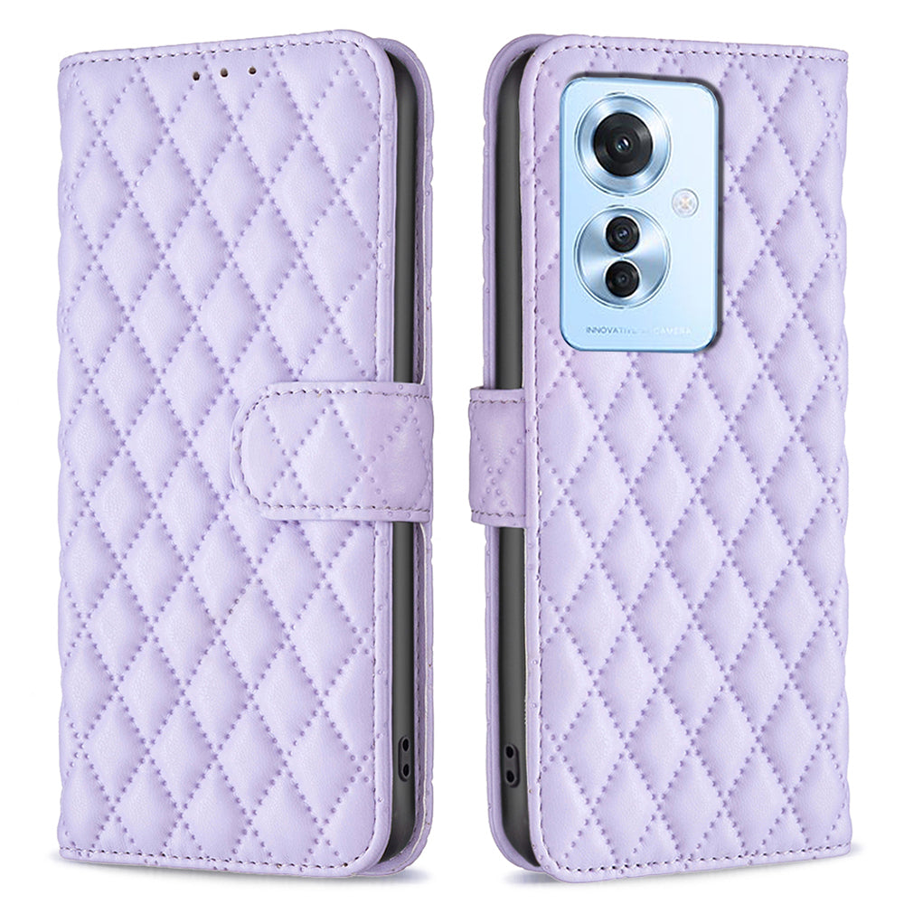 BINFEN COLOR BF Style-14 For Oppo Reno11 F 5G Phone Cover PU Leather+TPU Rhombus Grid Case