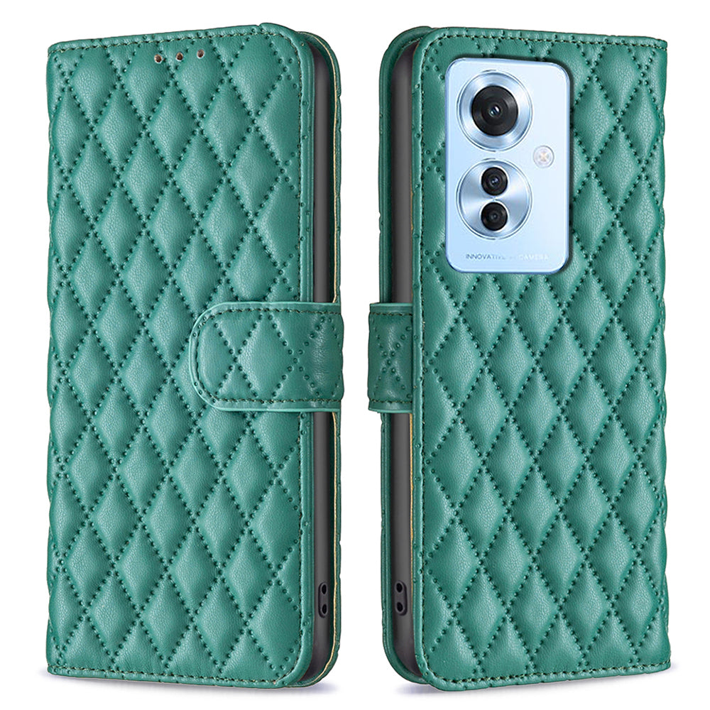 BINFEN COLOR BF Style-14 For Oppo Reno11 F 5G Phone Cover PU Leather+TPU Rhombus Grid Case