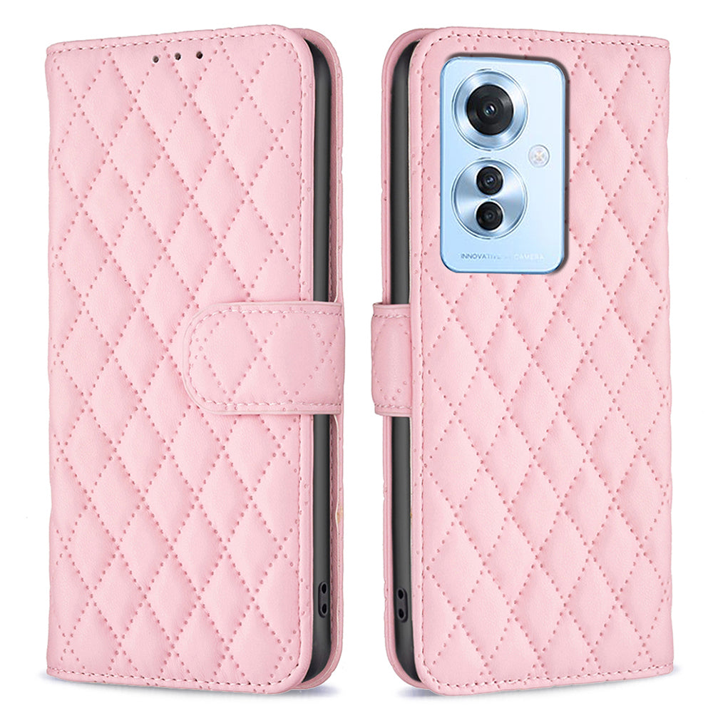 BINFEN COLOR BF Style-14 For Oppo Reno11 F 5G Phone Cover PU Leather+TPU Rhombus Grid Case