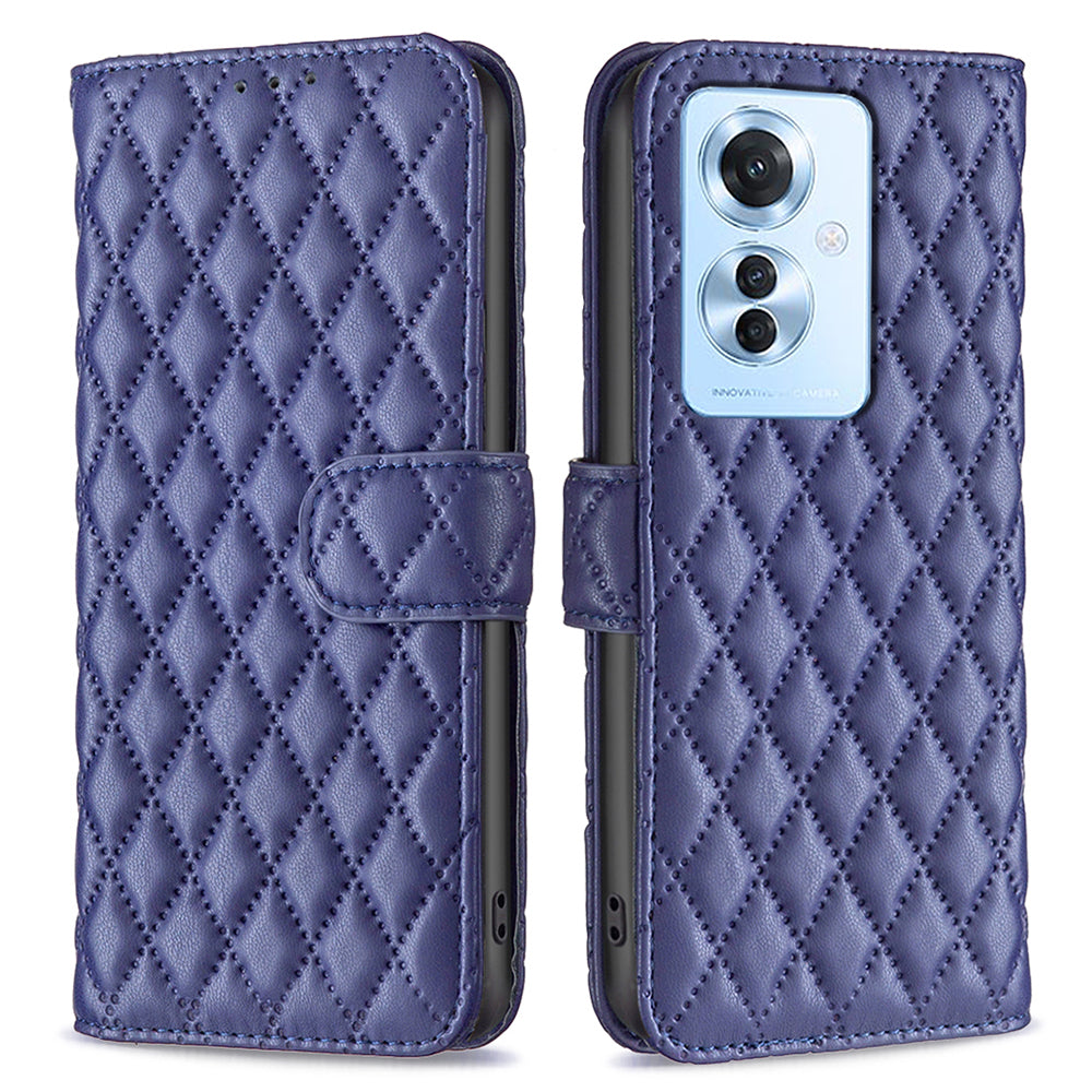 BINFEN COLOR BF Style-14 For Oppo Reno11 F 5G Phone Cover PU Leather+TPU Rhombus Grid Case