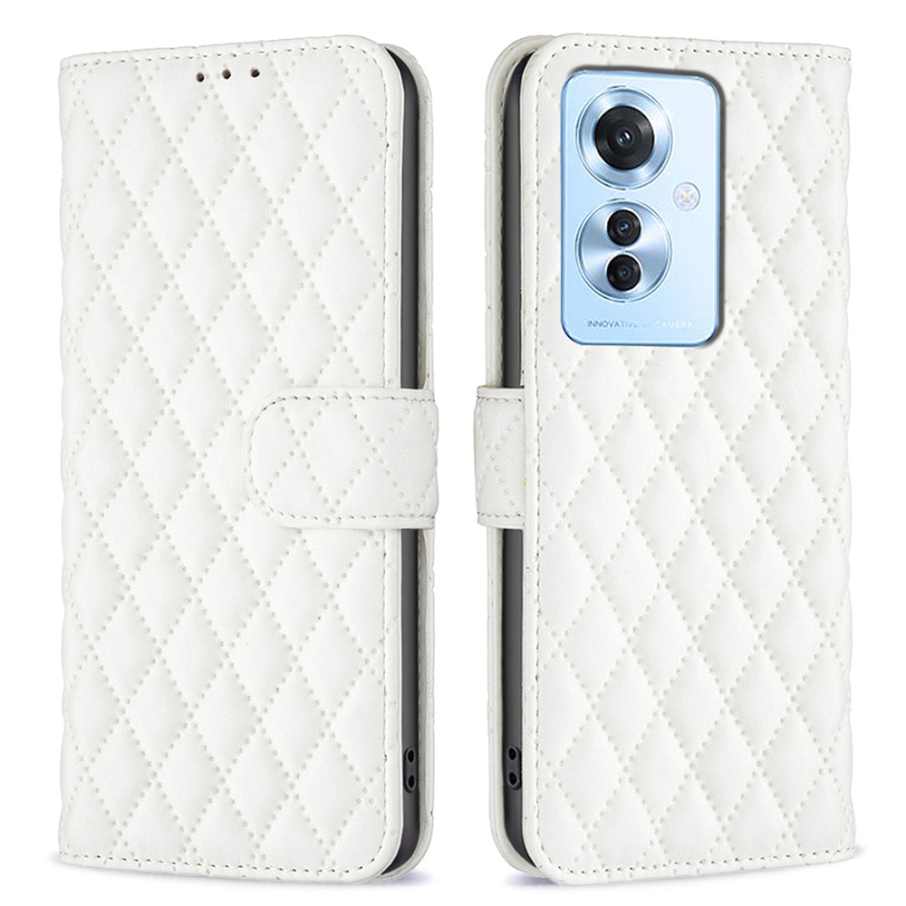 BINFEN COLOR BF Style-14 For Oppo Reno11 F 5G Phone Cover PU Leather+TPU Rhombus Grid Case