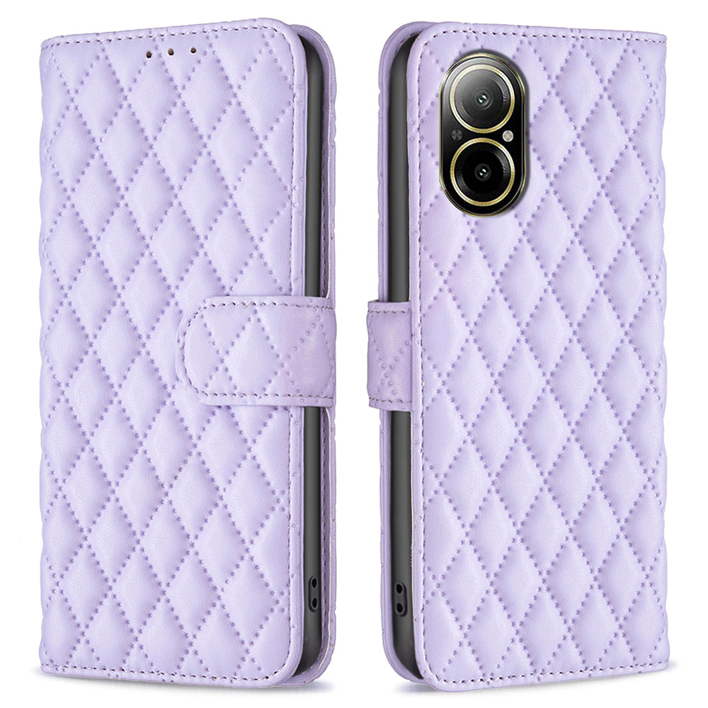 BINFEN COLOR BF Style-14 For Realme C67 4G  Case Rhombus Grid Leather Scratch-proof Phone Shell