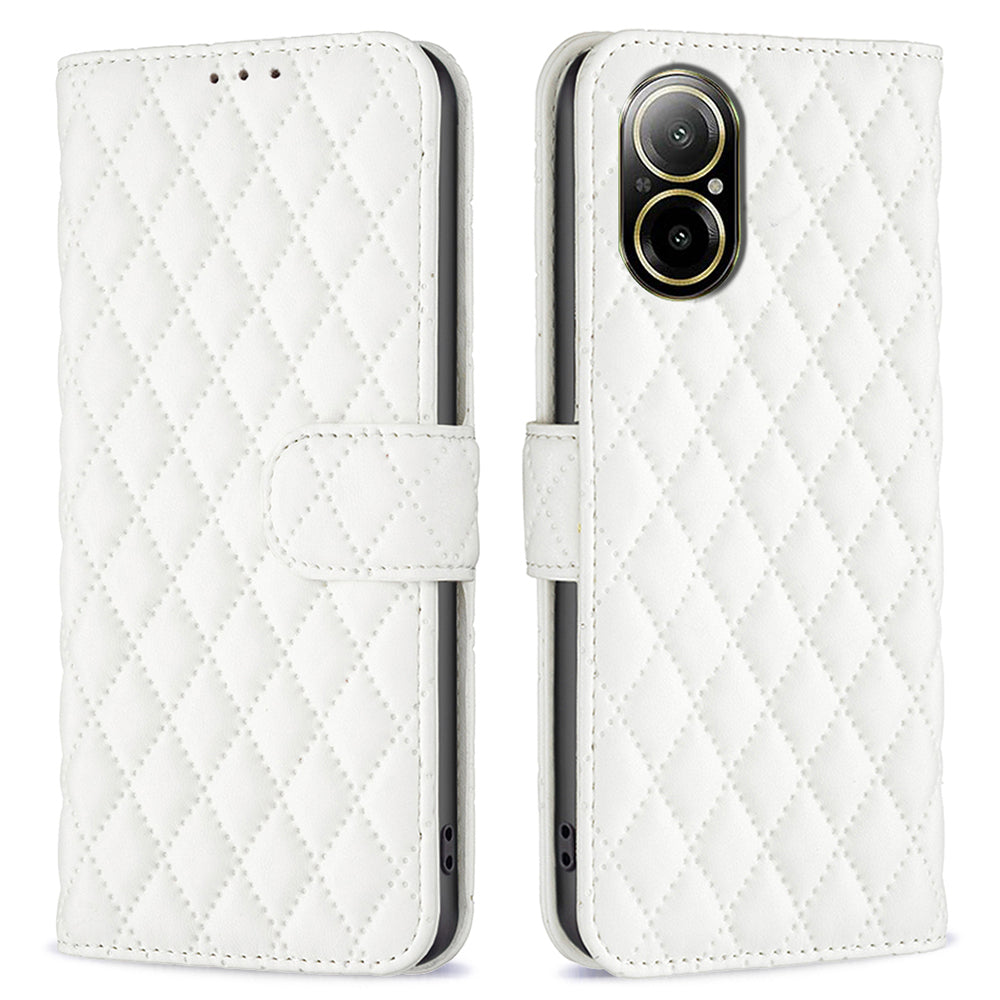 BINFEN COLOR BF Style-14 For Realme C67 4G  Case Rhombus Grid Leather Scratch-proof Phone Shell
