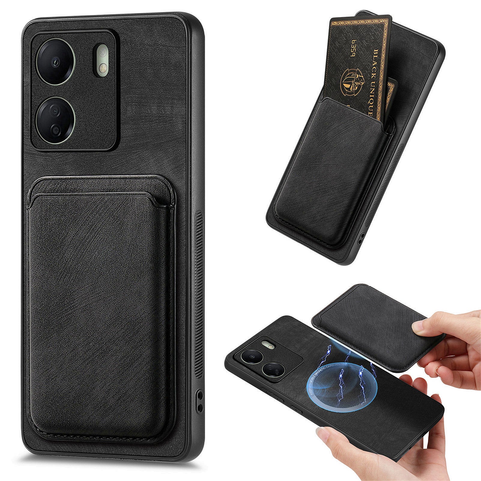 D12 For Xiaomi Redmi 13C 4G / Poco C65 4G Magnetic Case Leather+TPU Card Slots Removable Phone Cover
