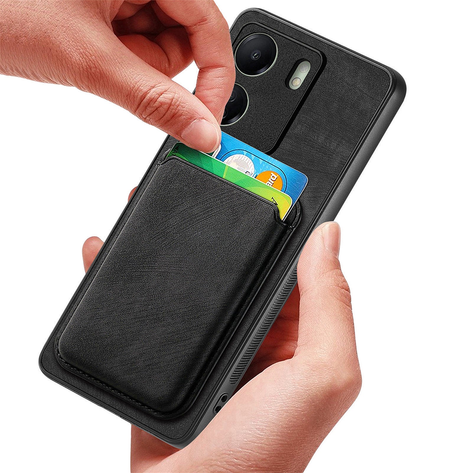 D12 For Xiaomi Redmi 13C 4G / Poco C65 4G Magnetic Case Leather+TPU Card Slots Removable Phone Cover