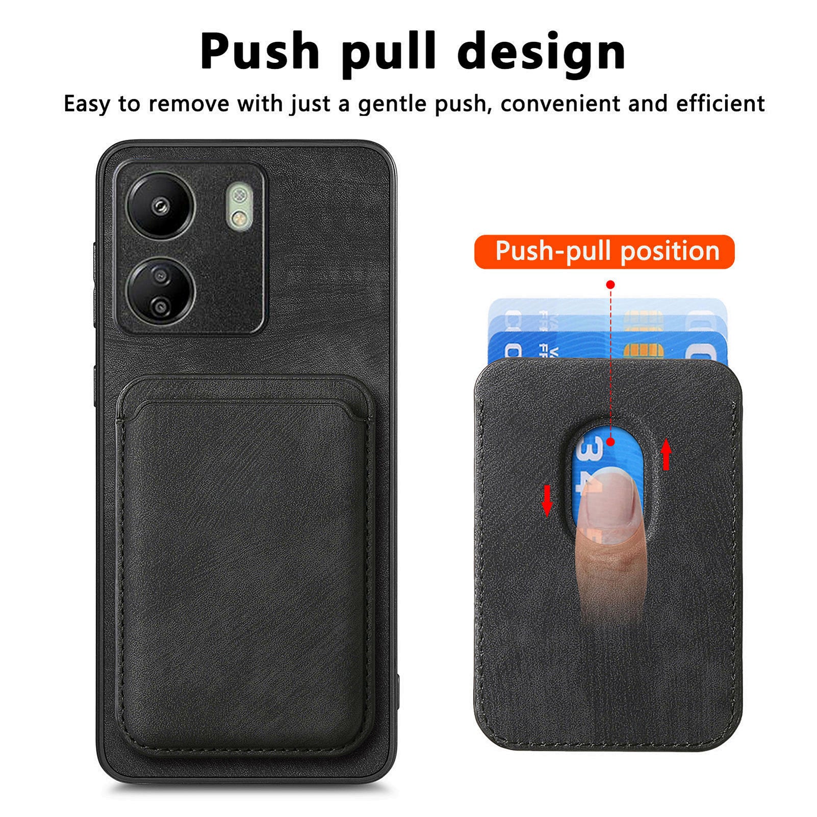 D12 For Xiaomi Redmi 13C 4G / Poco C65 4G Magnetic Case Leather+TPU Card Slots Removable Phone Cover