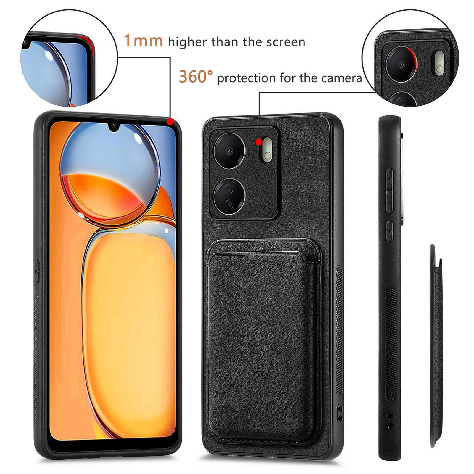 D12 For Xiaomi Redmi 13C 4G / Poco C65 4G Magnetic Case Leather+TPU Card Slots Removable Phone Cover