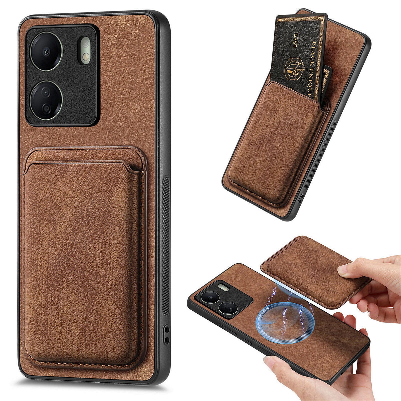 D12 For Xiaomi Redmi 13C 4G / Poco C65 4G Magnetic Case Leather+TPU Card Slots Removable Phone Cover