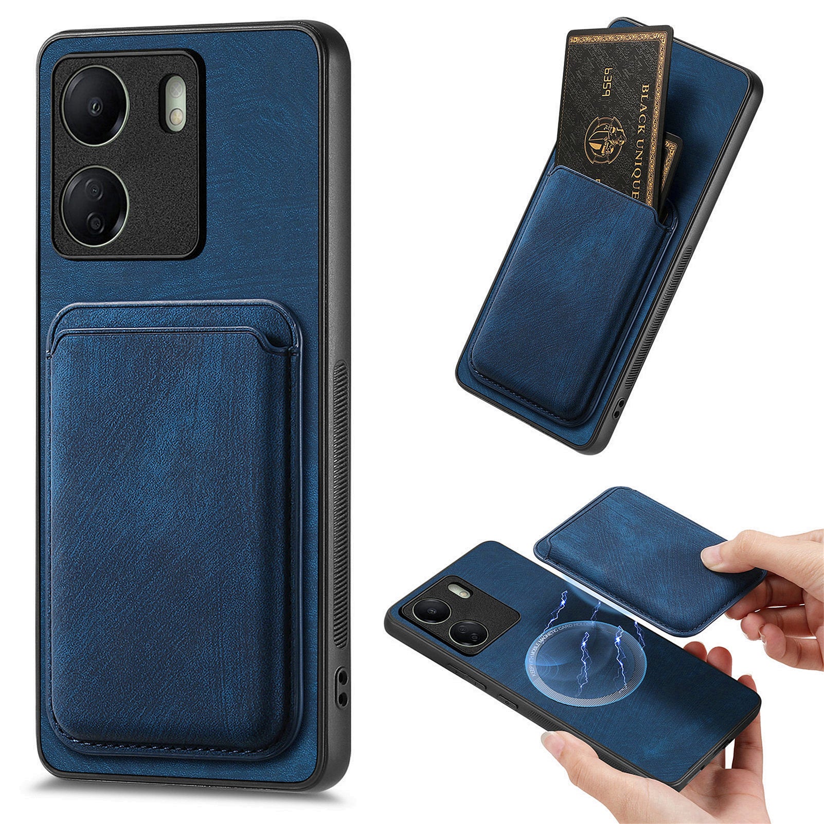 D12 For Xiaomi Redmi 13C 4G / Poco C65 4G Magnetic Case Leather+TPU Card Slots Removable Phone Cover
