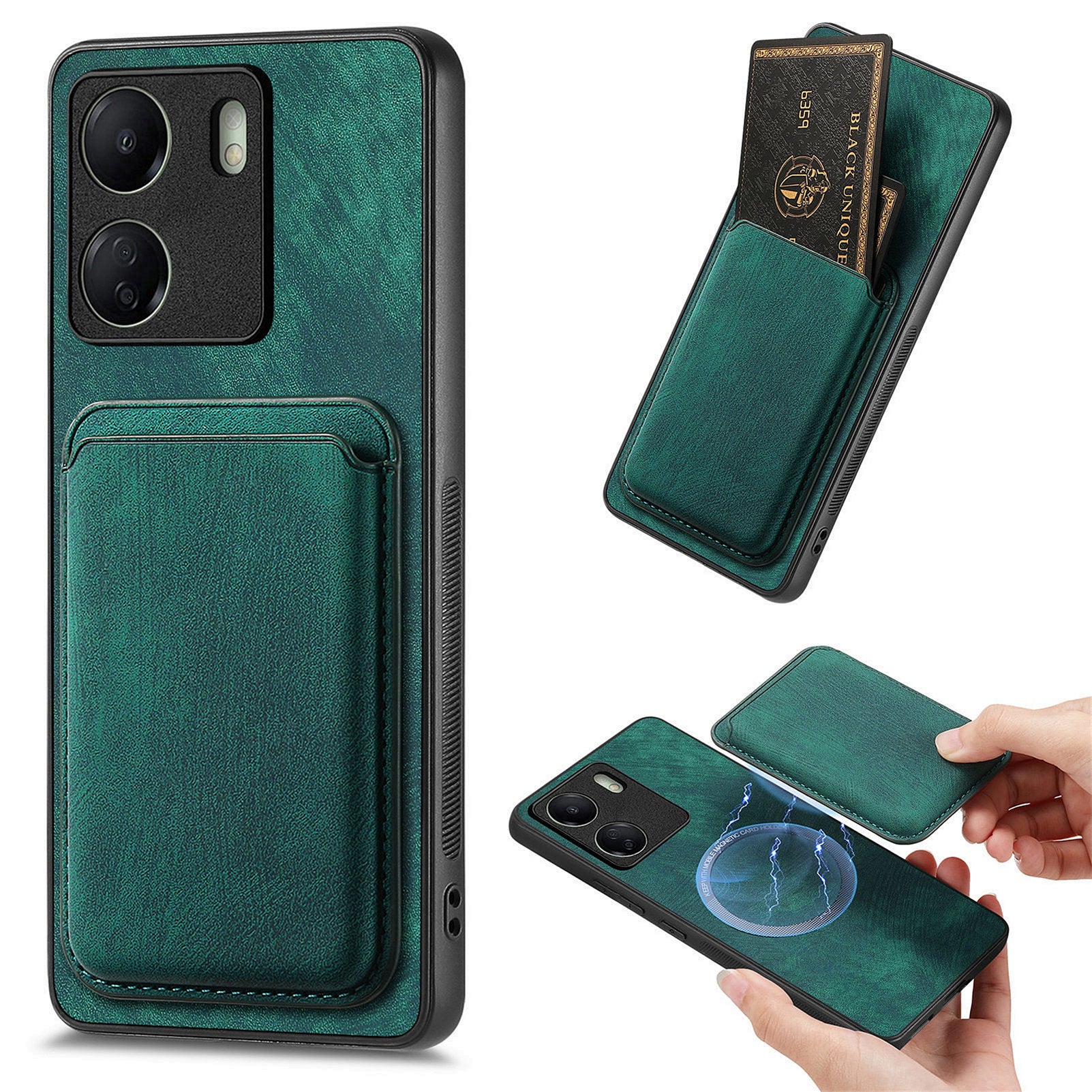 D12 For Xiaomi Redmi 13C 4G / Poco C65 4G Magnetic Case Leather+TPU Card Slots Removable Phone Cover