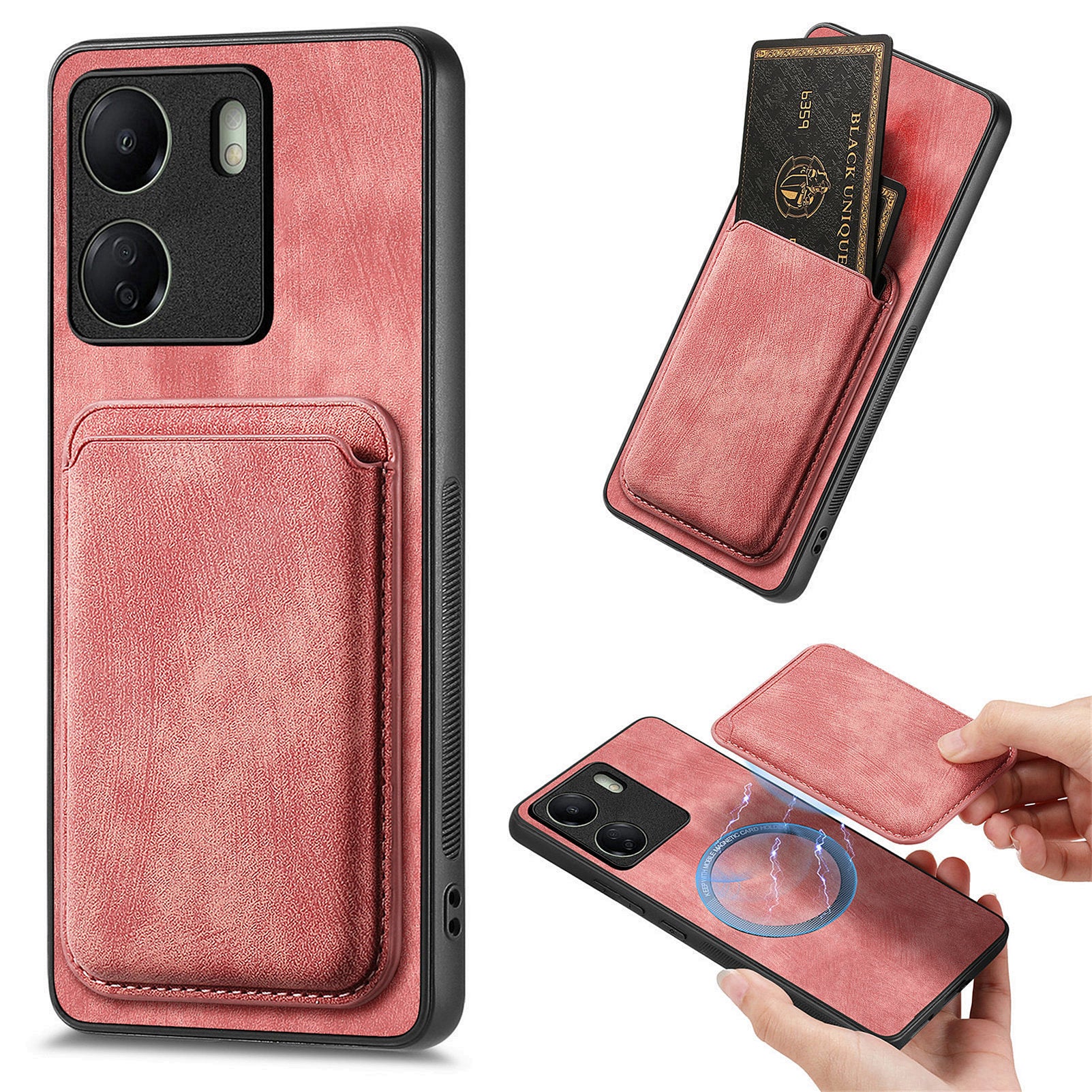 D12 For Xiaomi Redmi 13C 4G / Poco C65 4G Magnetic Case Leather+TPU Card Slots Removable Phone Cover