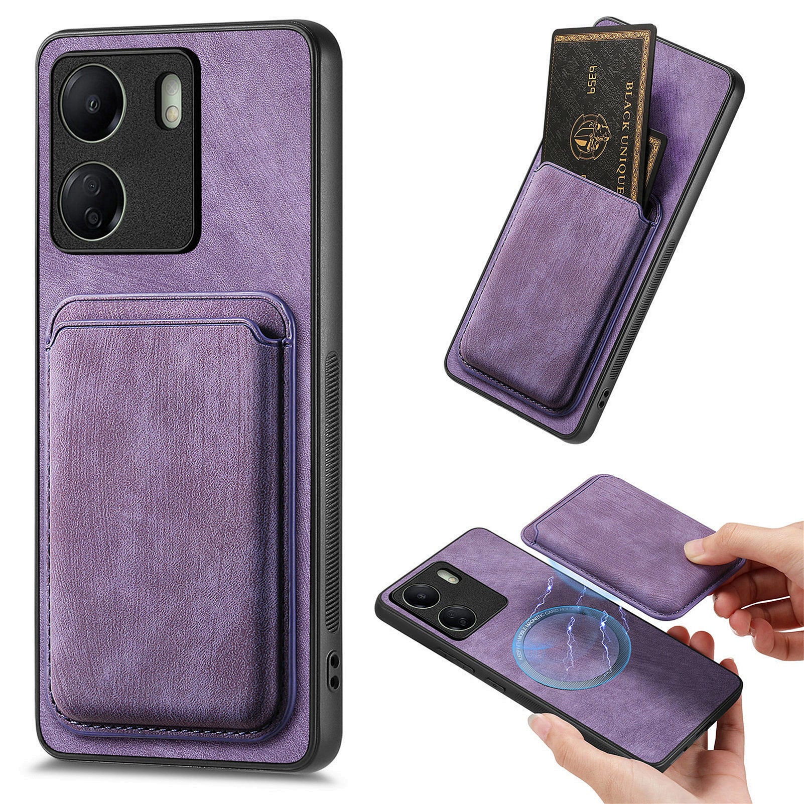 D12 For Xiaomi Redmi 13C 4G / Poco C65 4G Magnetic Case Leather+TPU Card Slots Removable Phone Cover